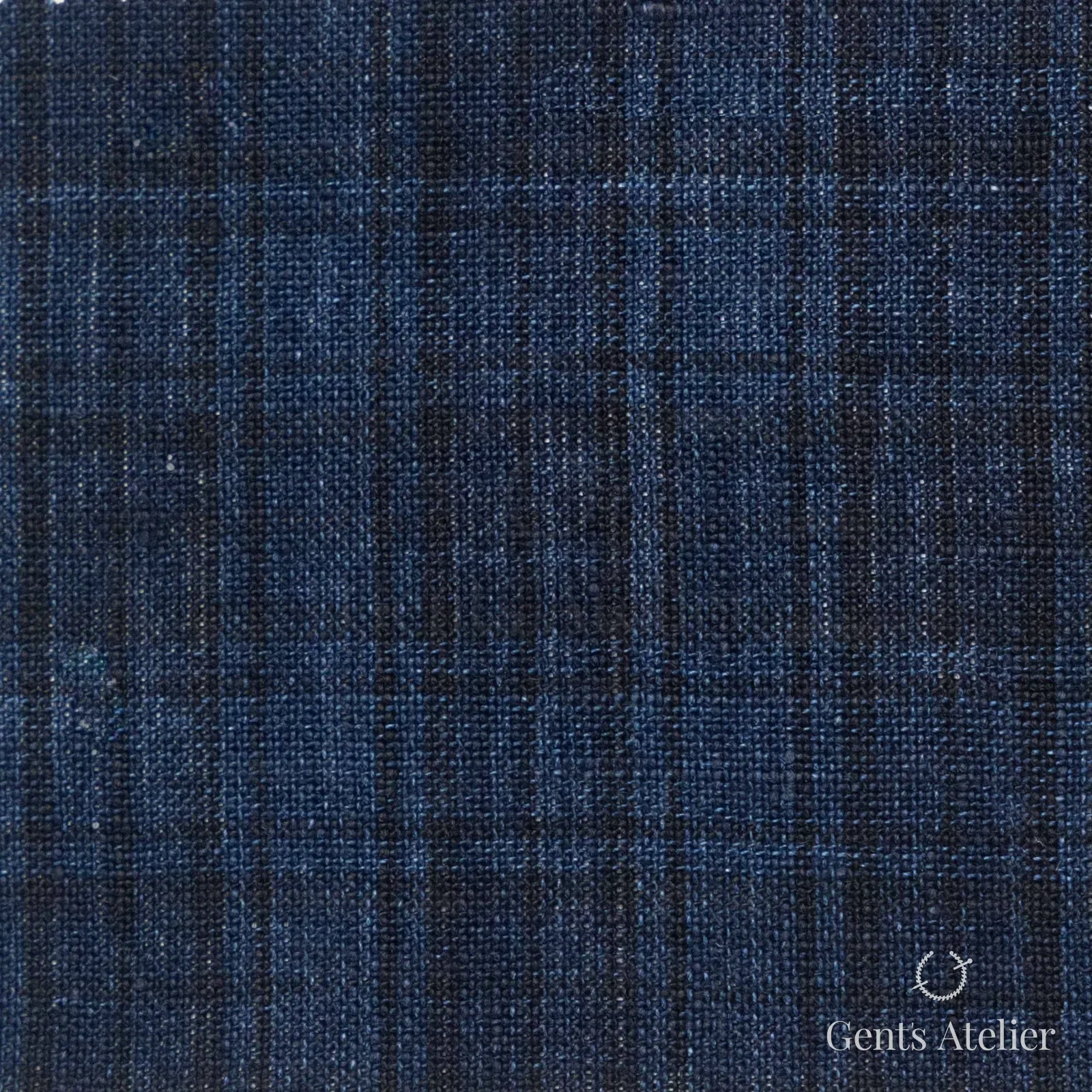 Костюмная ткань Marzoni 605 - 777 / 800 — Mid-Night Blue / Тёмно-синий, оконная клетка, 100% лён