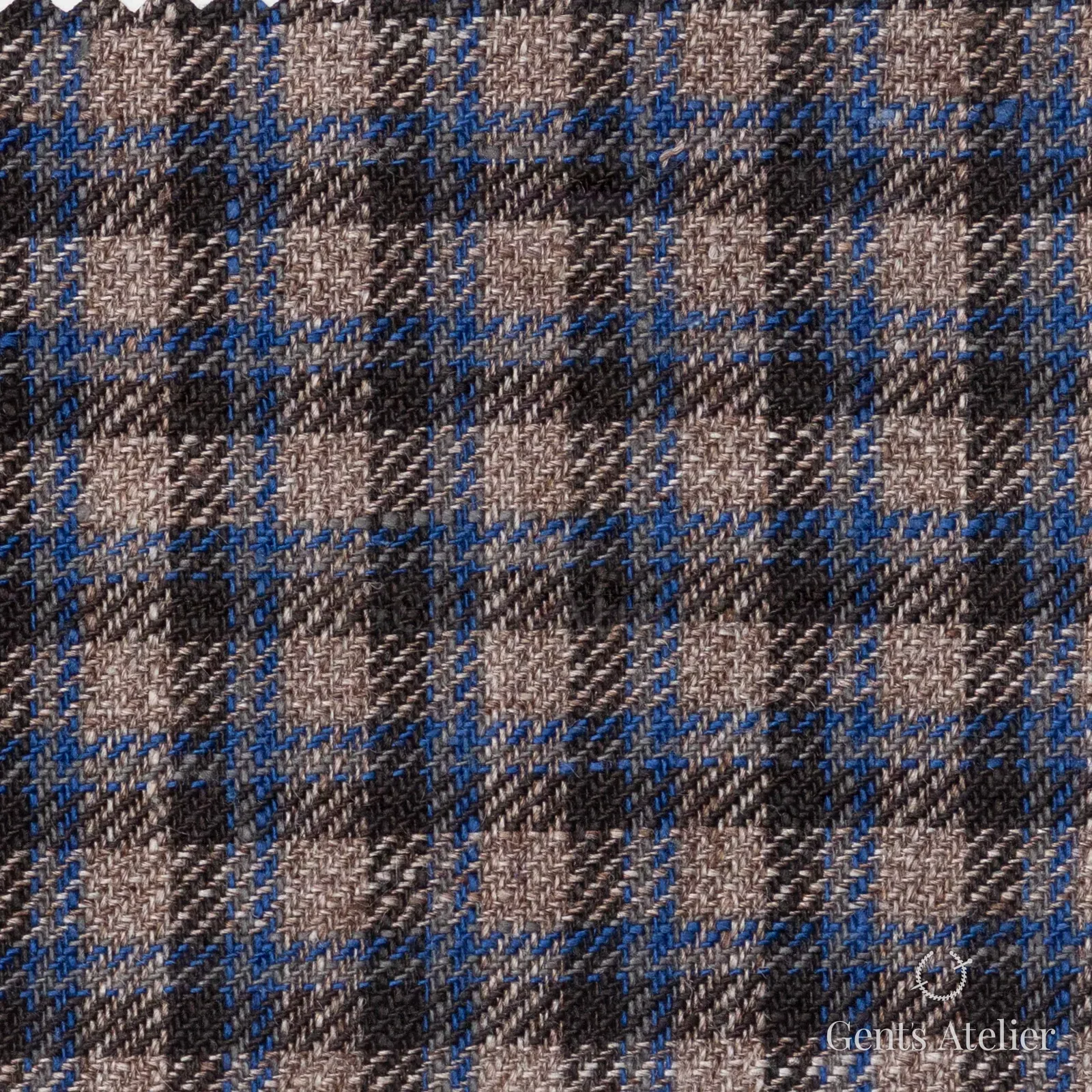 Костюмная ткань Marzoni 605 - 788 / 800 — Коричневый / Синий, клетка, 100% лён