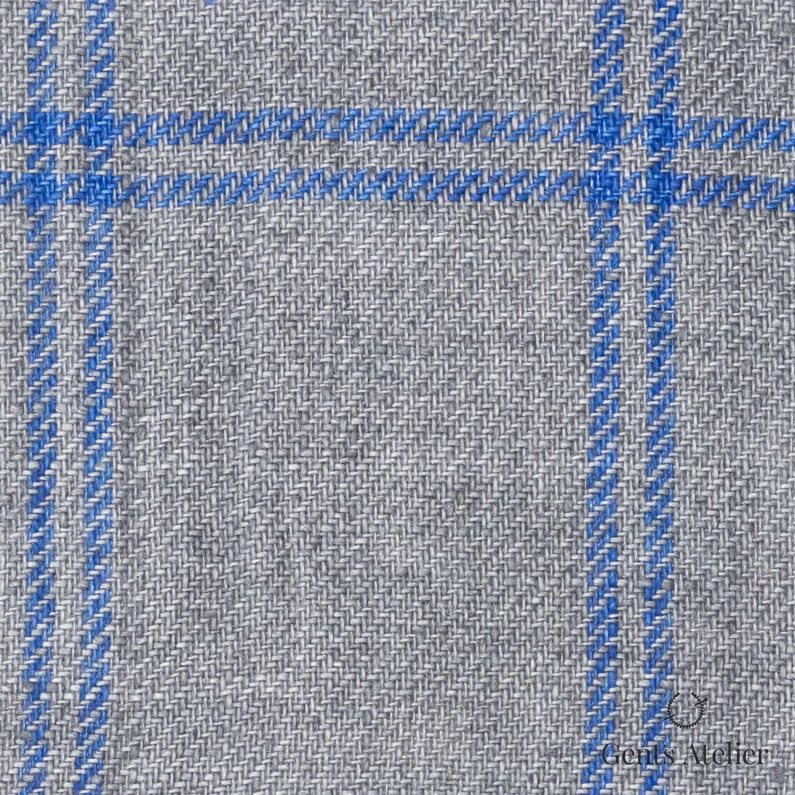 Костюмная ткань Marzoni 613 - 549 / 800 — Серый / Синий, оконная клетка, 100% лён