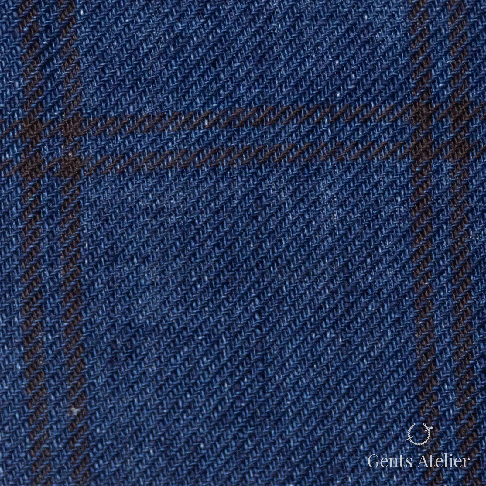 Костюмная ткань Marzoni 613 - 551 / 800 — Синий / Коричневый, полоса, 100% лён