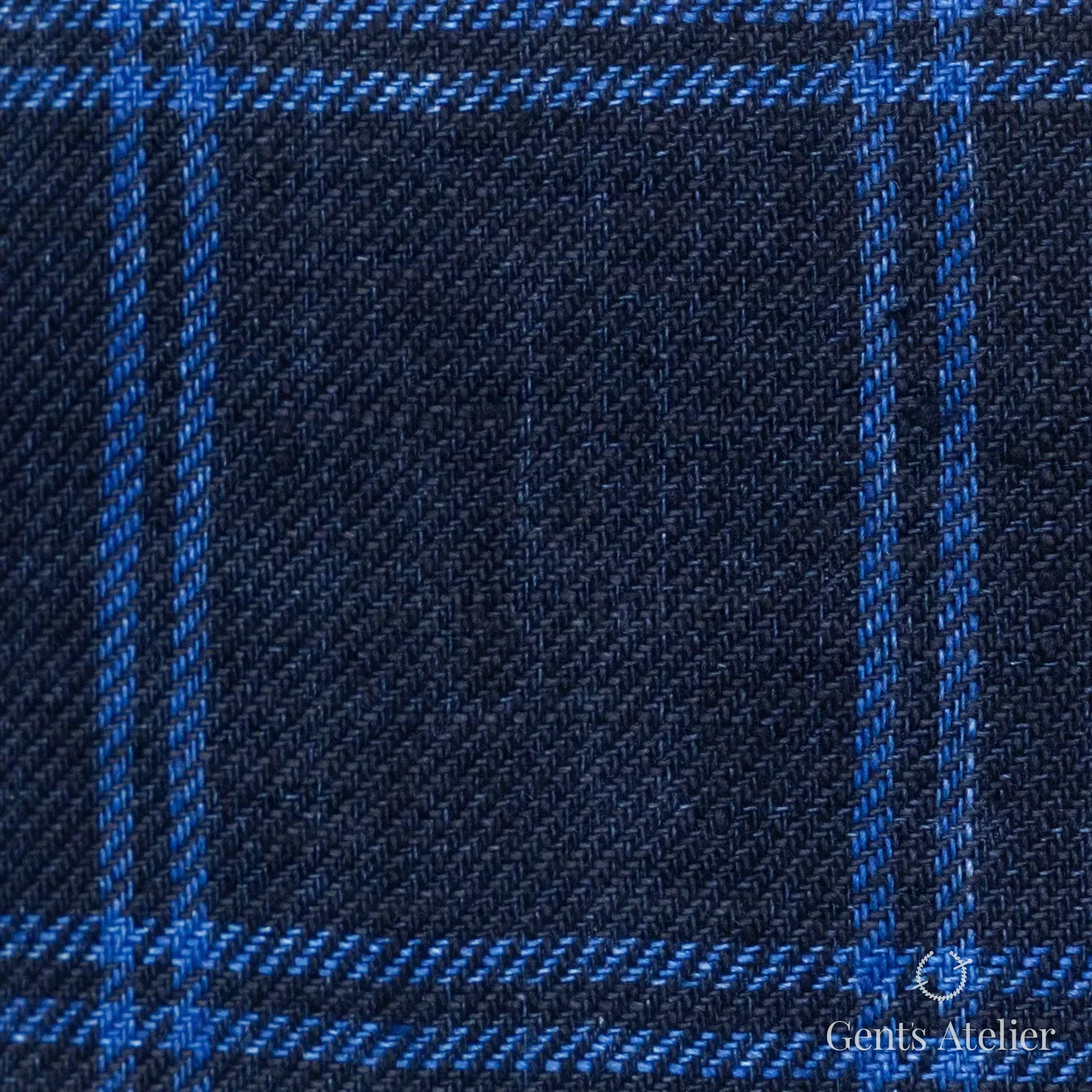 Костюмная ткань Marzoni 613 - 552 / 800 — Тёмно-синий, оконная клетка, 100% лён