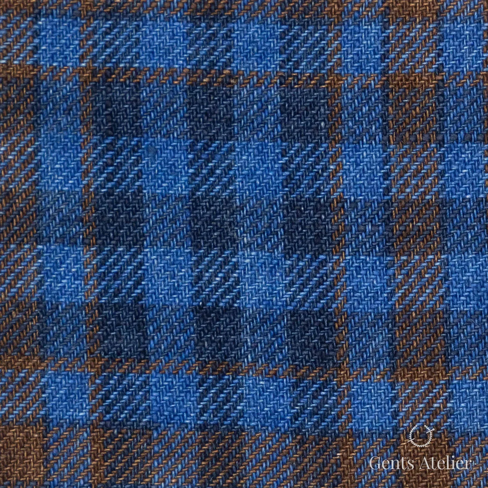 Костюмная ткань Marzoni 613 - 556 / 800 — Синий / Коричневый, клетка, 100% лён