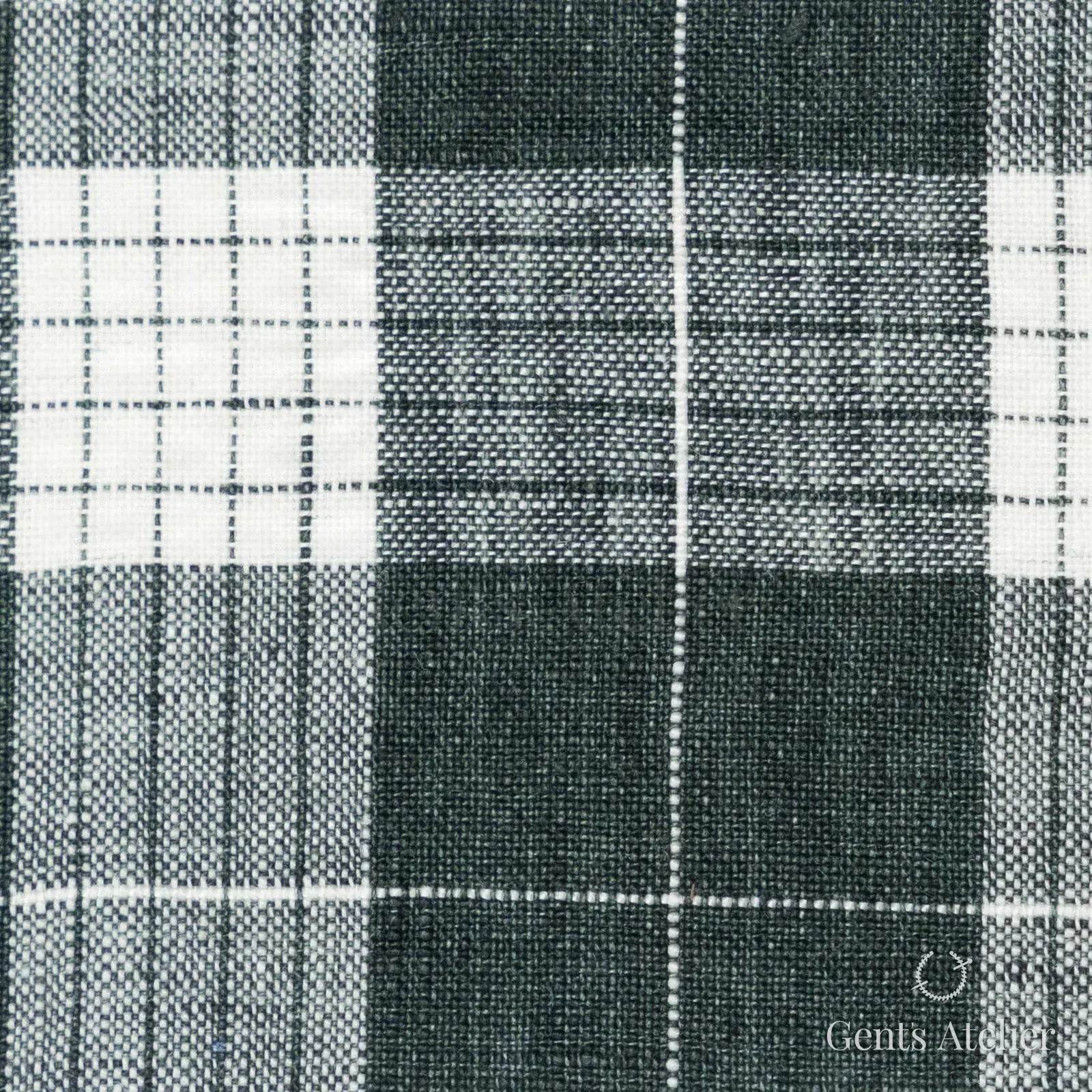 Костюмная ткань Marzoni 613 - 562 / 700 — Зелёный / Белый, клетка, 100% лён
