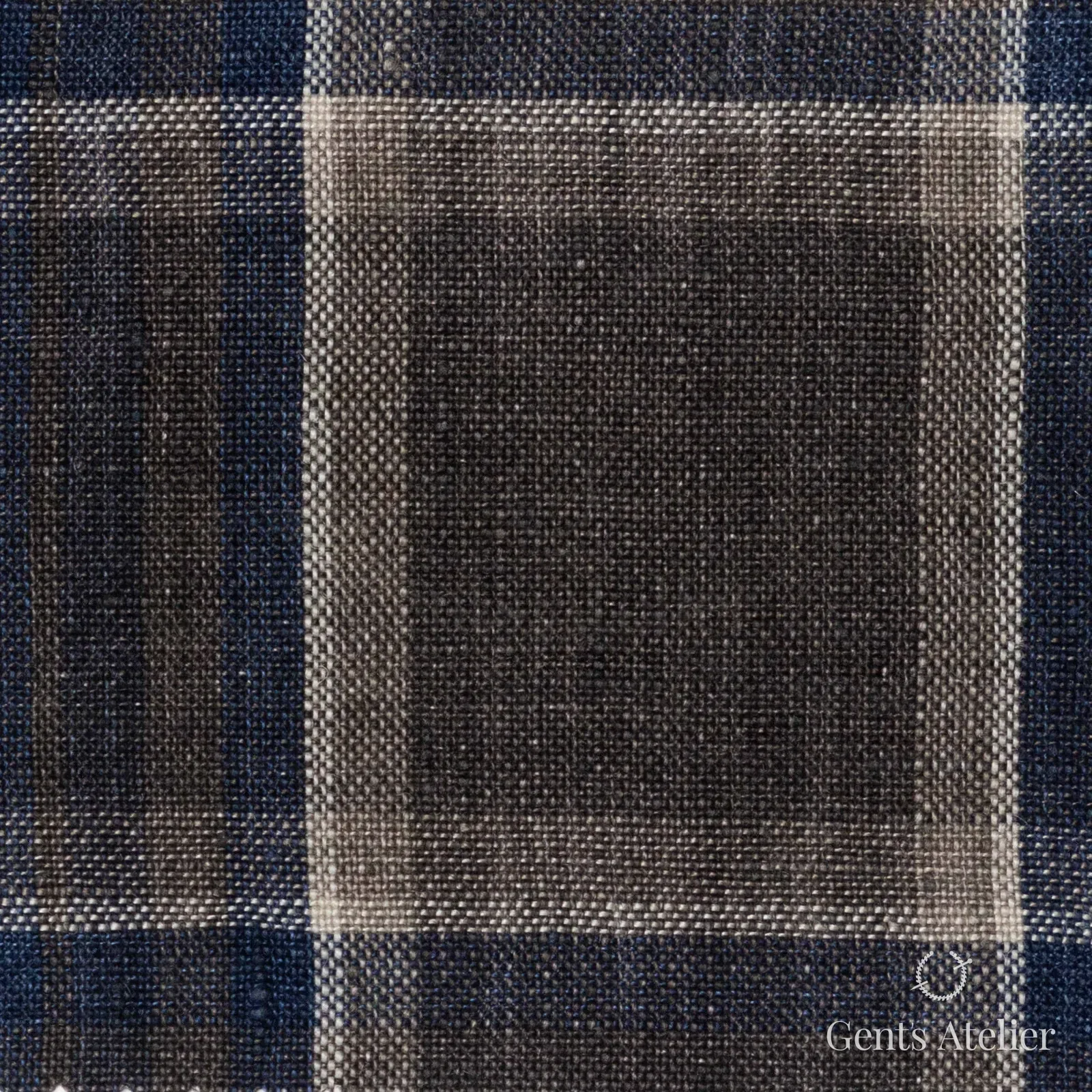 Костюмная ткань Marzoni 613 - 566 / 800 — Коричневый / Синий, клетка, 100% лён