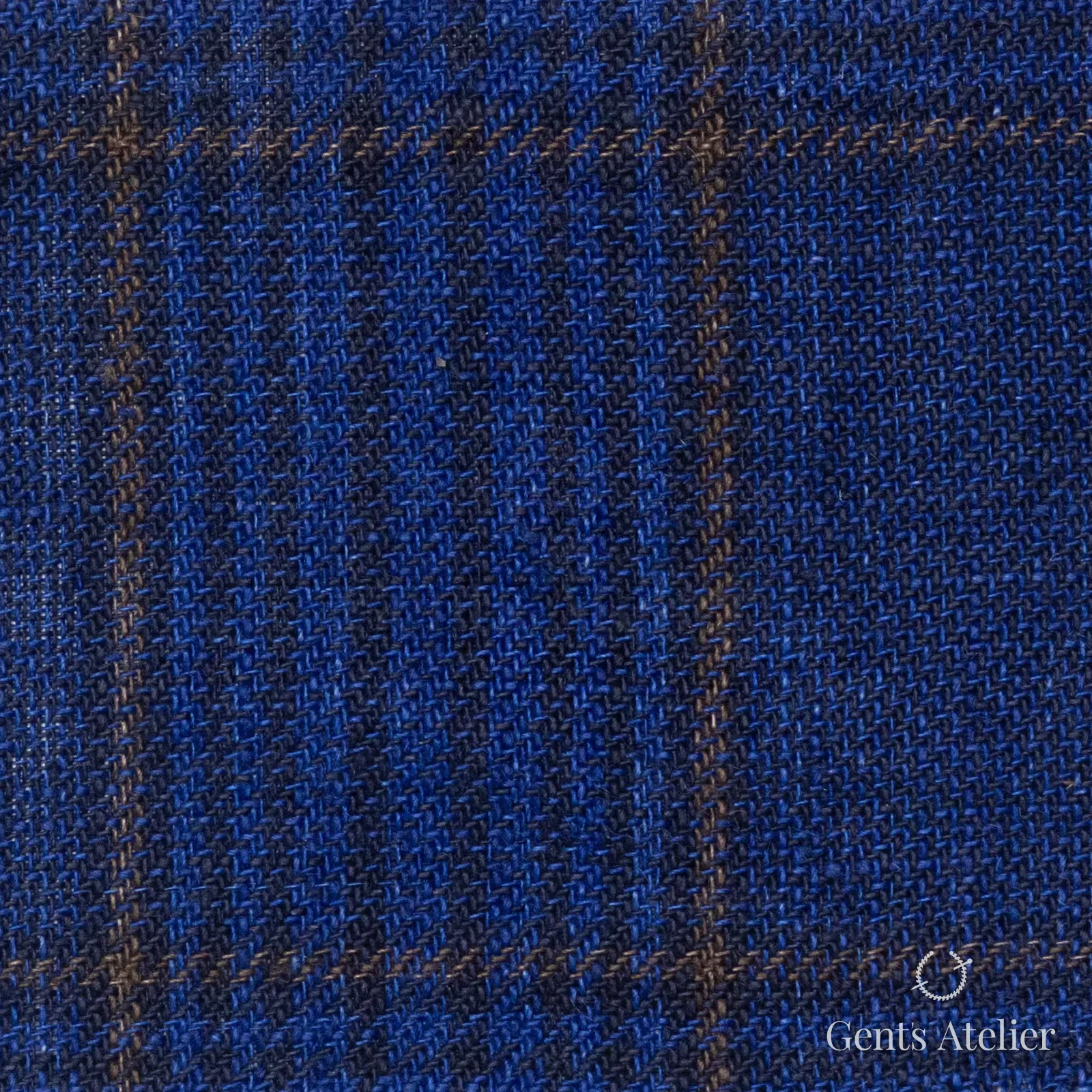Костюмная ткань Marzoni 613 - 568 / 800 — Синий / Коричневый, клетка, 100% лён