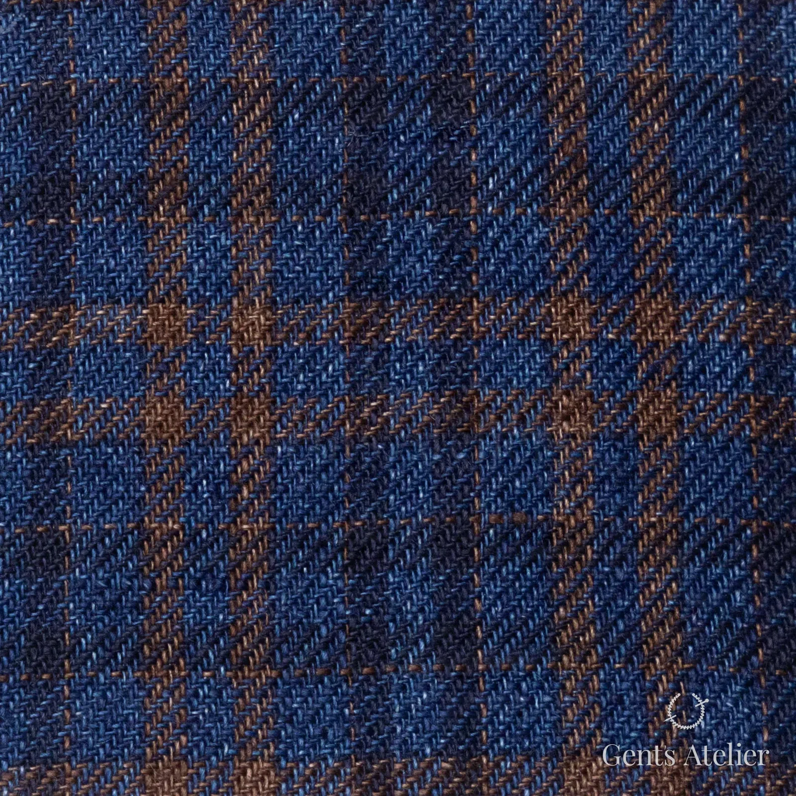 Костюмная ткань Marzoni 613 - 571 / 800 — Синий / Orange, клетка, 100% лён
