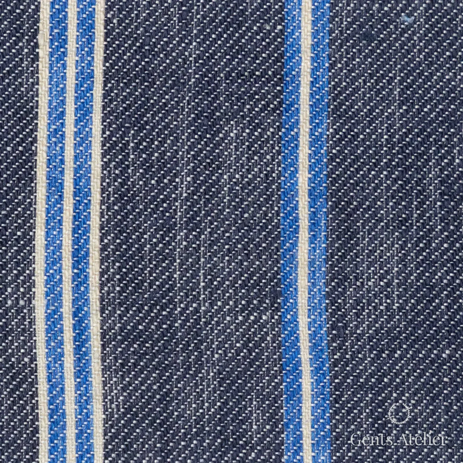 Костюмная ткань Marzoni 613 - 575 / 900 — Demin / Синий, полоса, 100% лён