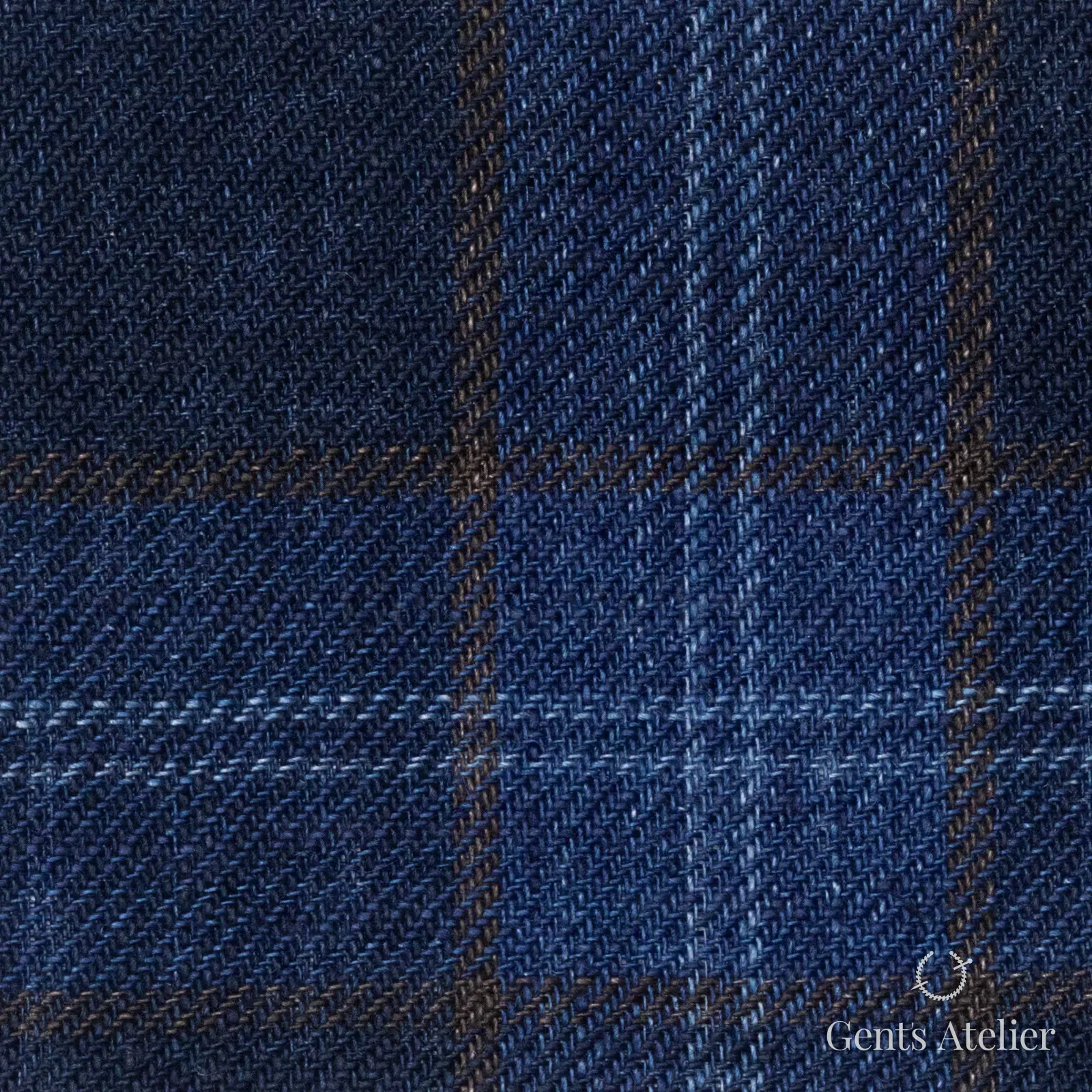 Костюмная ткань Marzoni 613 - 579 / 900 — Тёмно-синий / Коричневый, клетка, 100% лён