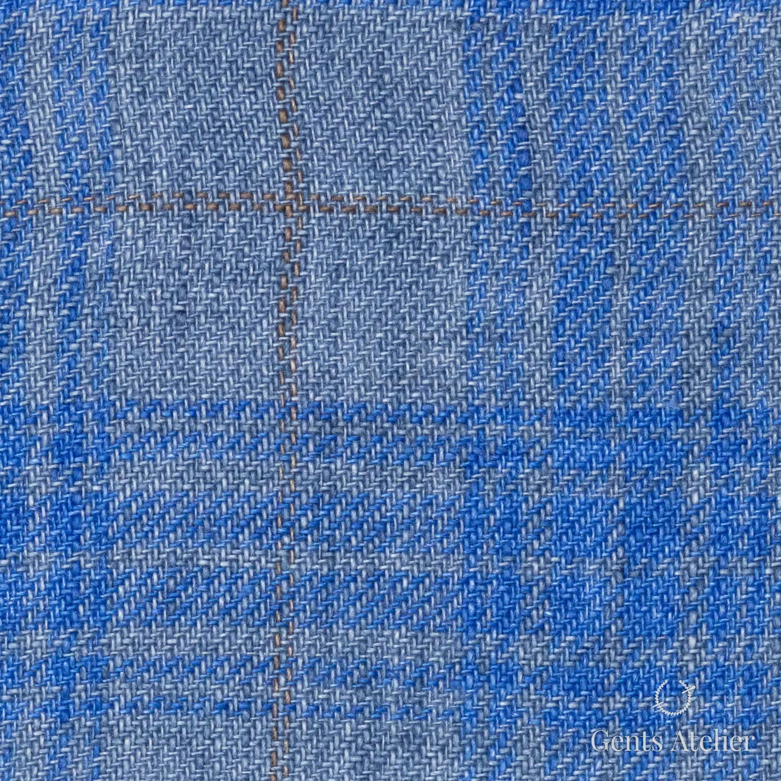 Костюмная ткань Marzoni 613 - 580 / 900 — Синий / Tan, ёлочка, 100% лён
