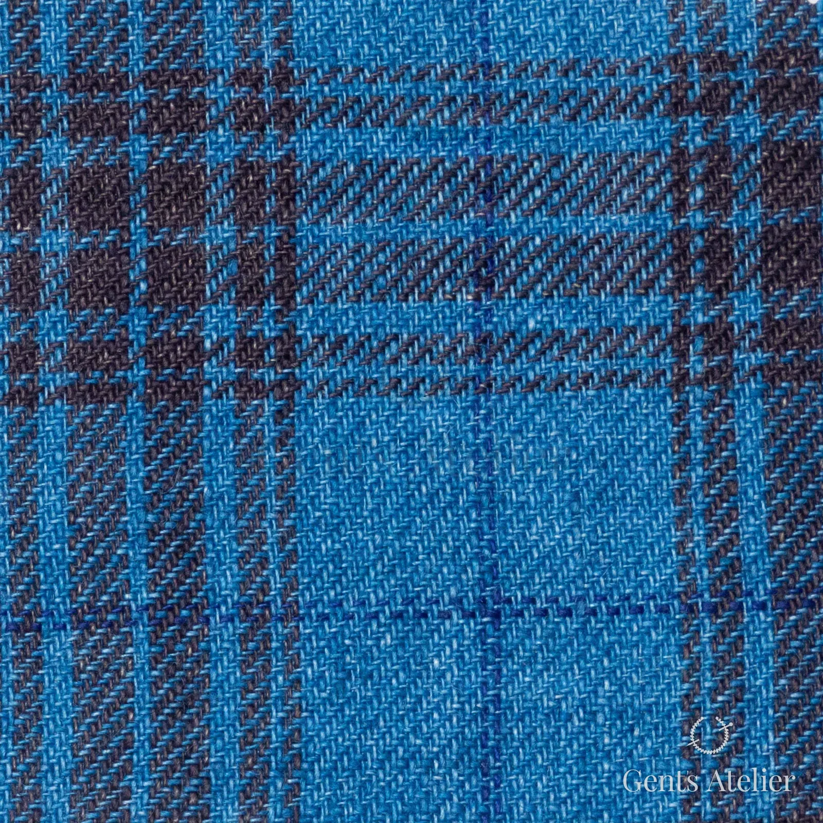 Костюмная ткань Marzoni 613 - 582 / 900 — Teal / Коричневый, клетка, 100% лён