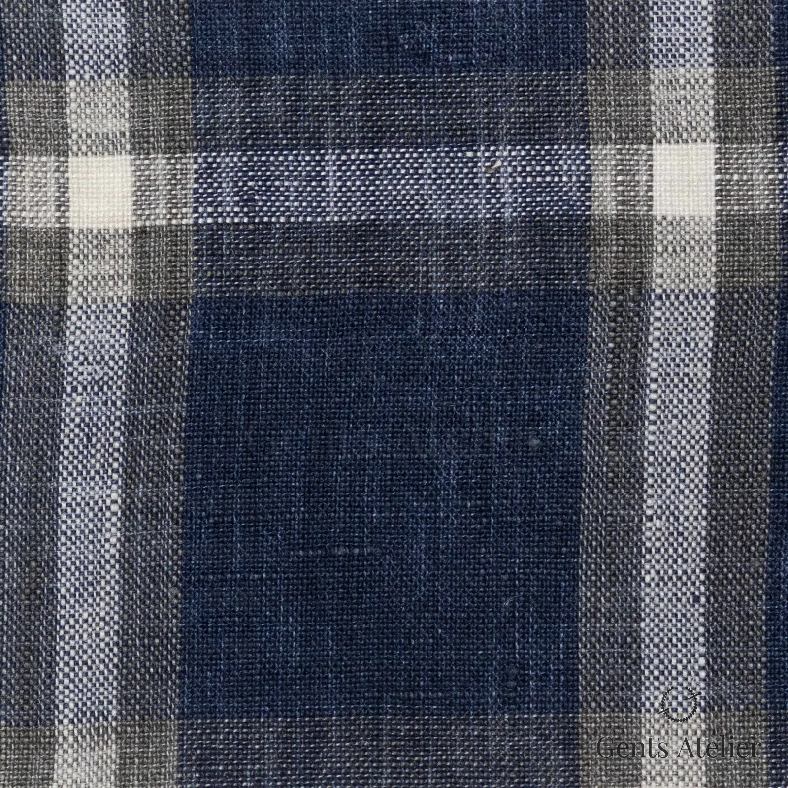 Костюмная ткань Marzoni 613 - 584 / 1000 — Тёмно-синий / Тауп, клетка, 100% лён