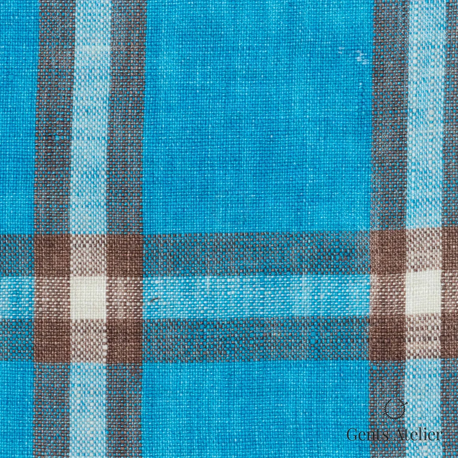 Костюмная ткань Marzoni 613 - 585 / 1000 — Teal / Коричневый, клетка, 100% лён