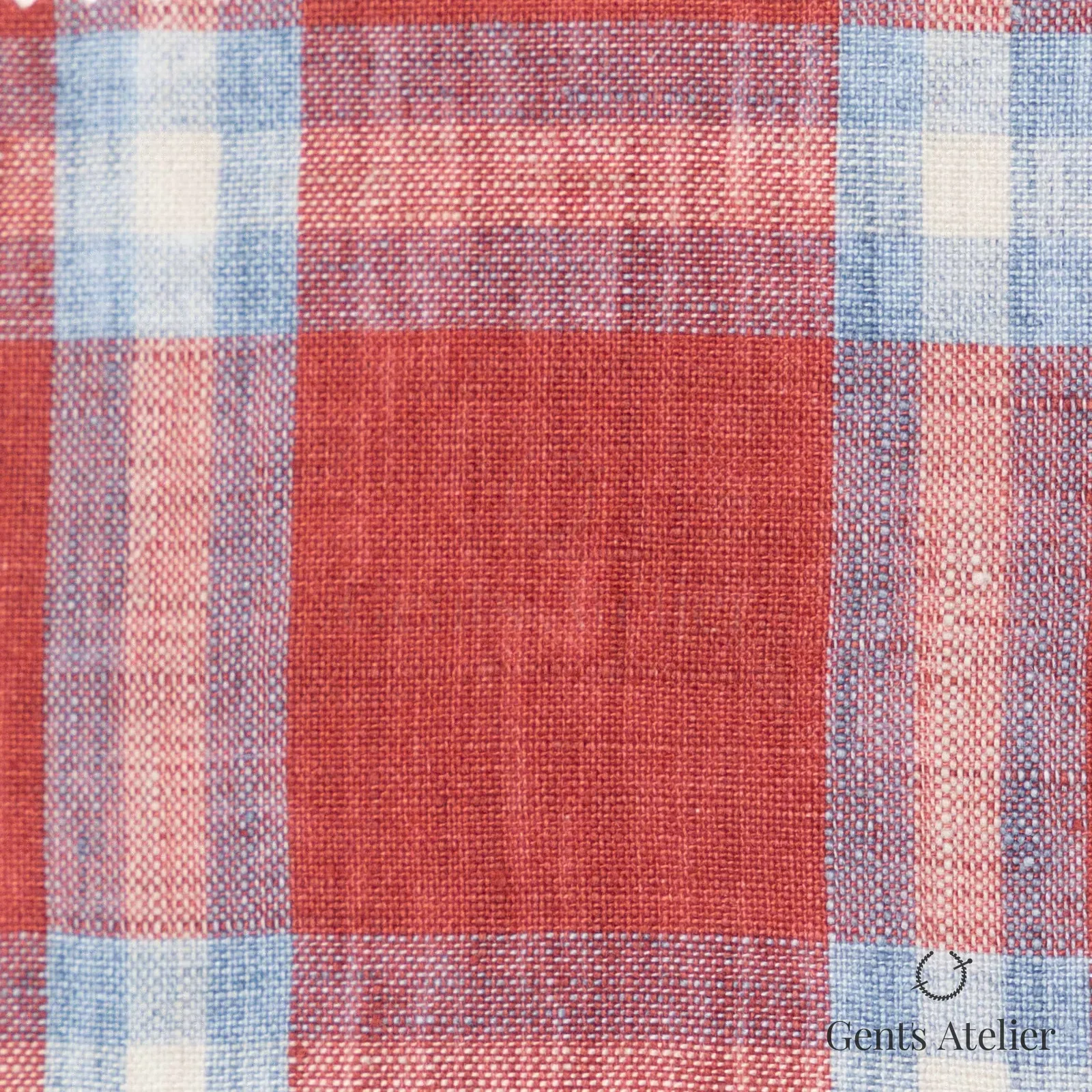 Костюмная ткань Marzoni 613 - 586 / 1000 — Camellia / Sky Blue, клетка, 100% лён