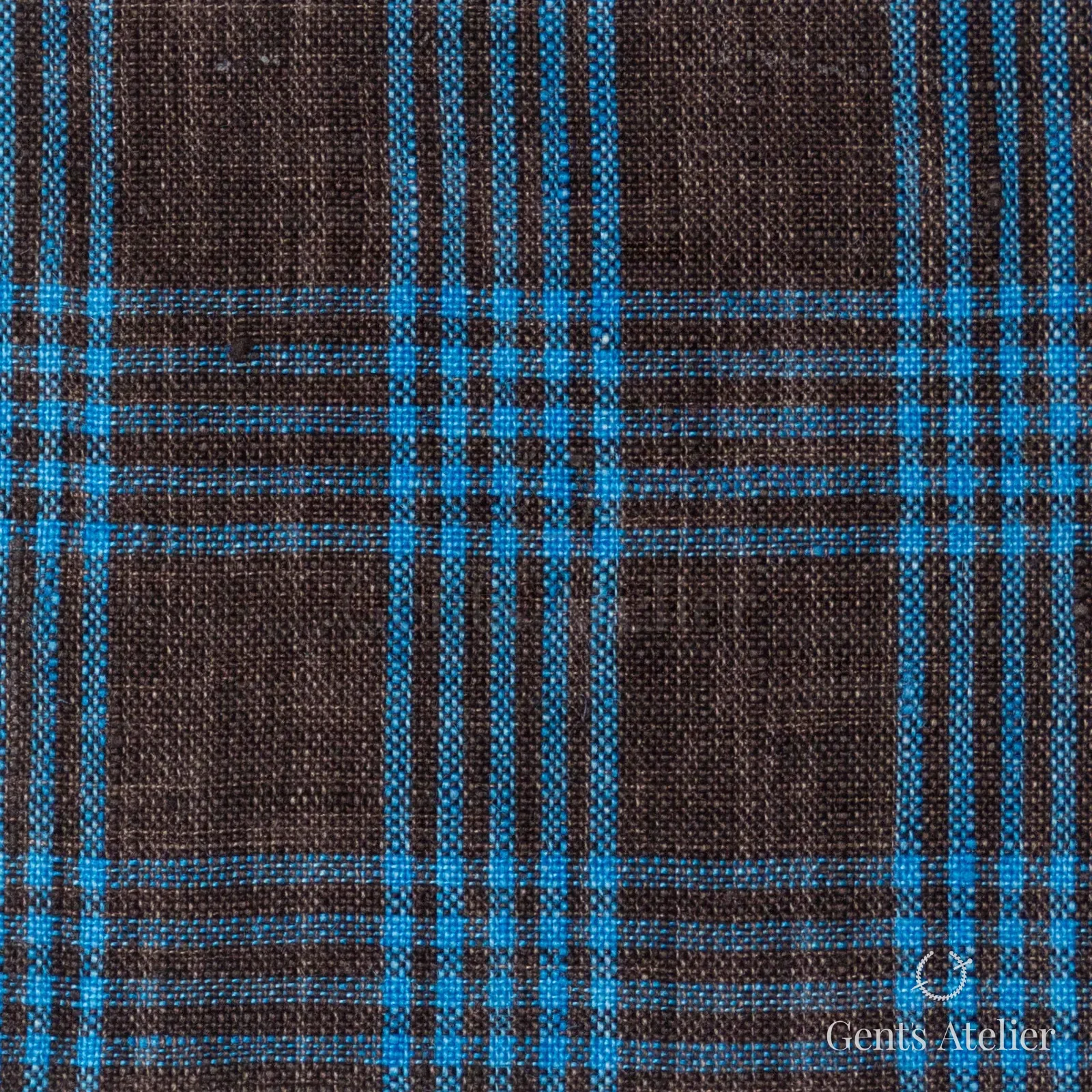 Костюмная ткань Marzoni 613 - 587 / 1000 — Коричневый / Sky Blue, клетка, 100% лён