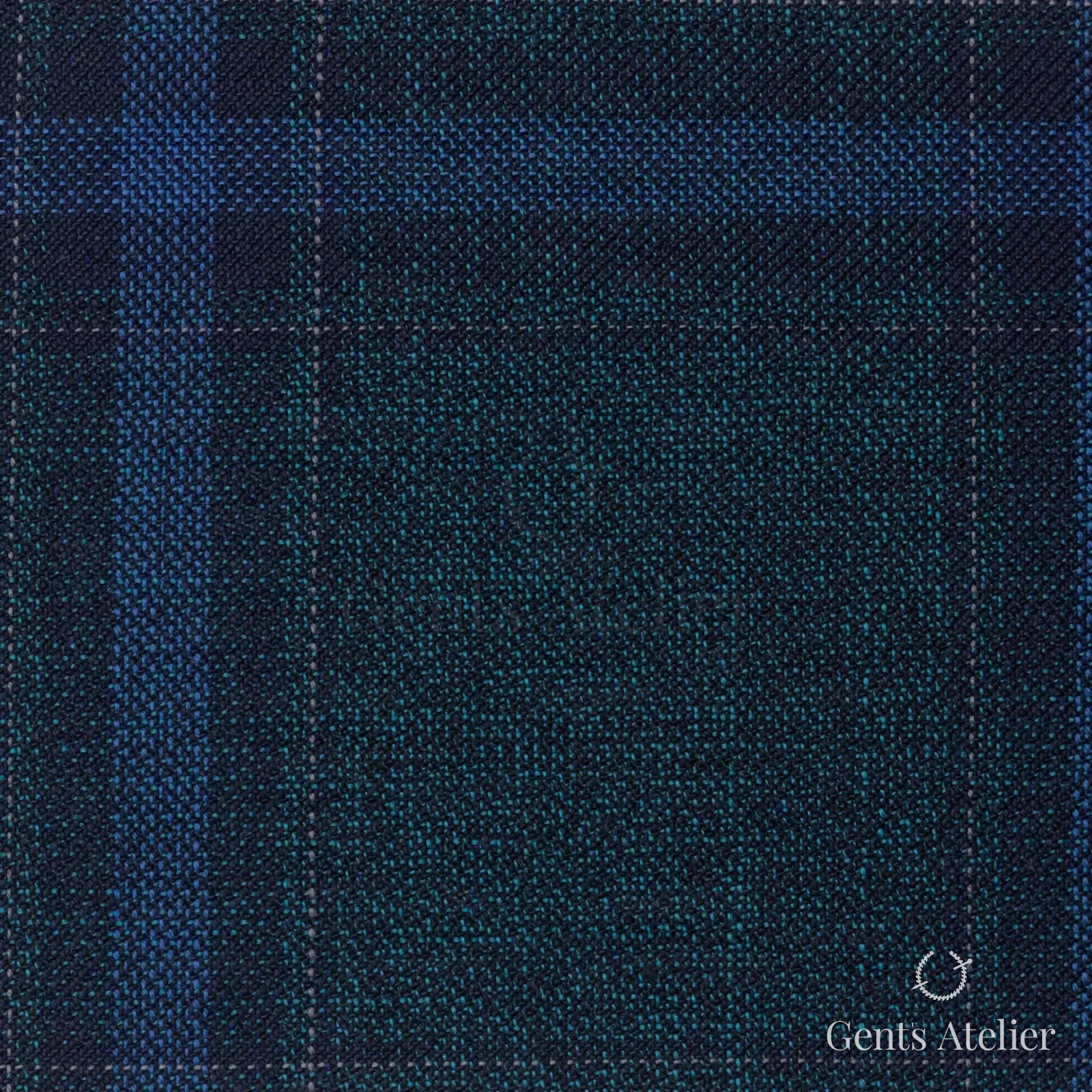 Костюмная ткань Marzoni 651 - 719 / 1200 — Teal Green / Синий, оконная клетка, 100% шерсть