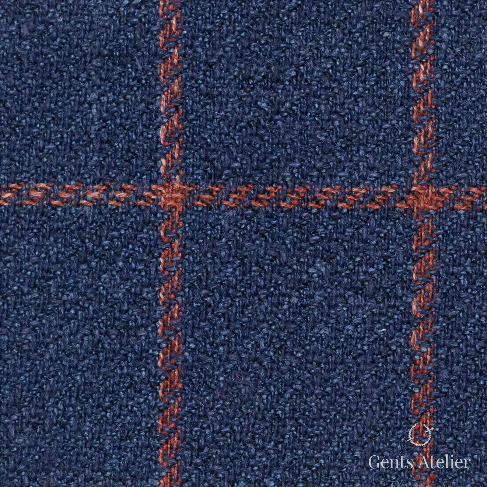 Костюмная ткань Marzoni 655 - 514 / 1200 — Sky Blue / Brick Red, оконная клетка, 38% шерсть, 31% шёлк, 31% лён