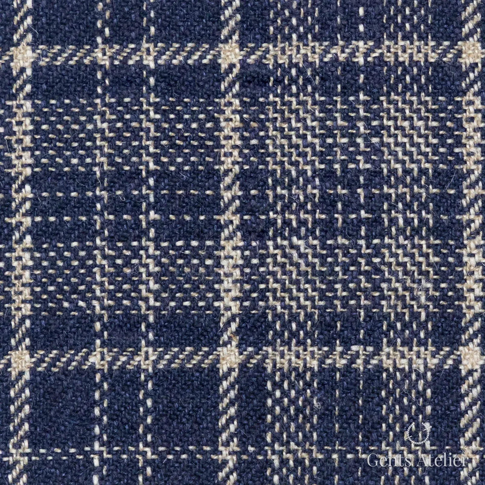 Костюмная ткань Marzoni 655 - 531 / 1200 — Тёмно-синий / Кремовый, оконная клетка, 100% шерсть