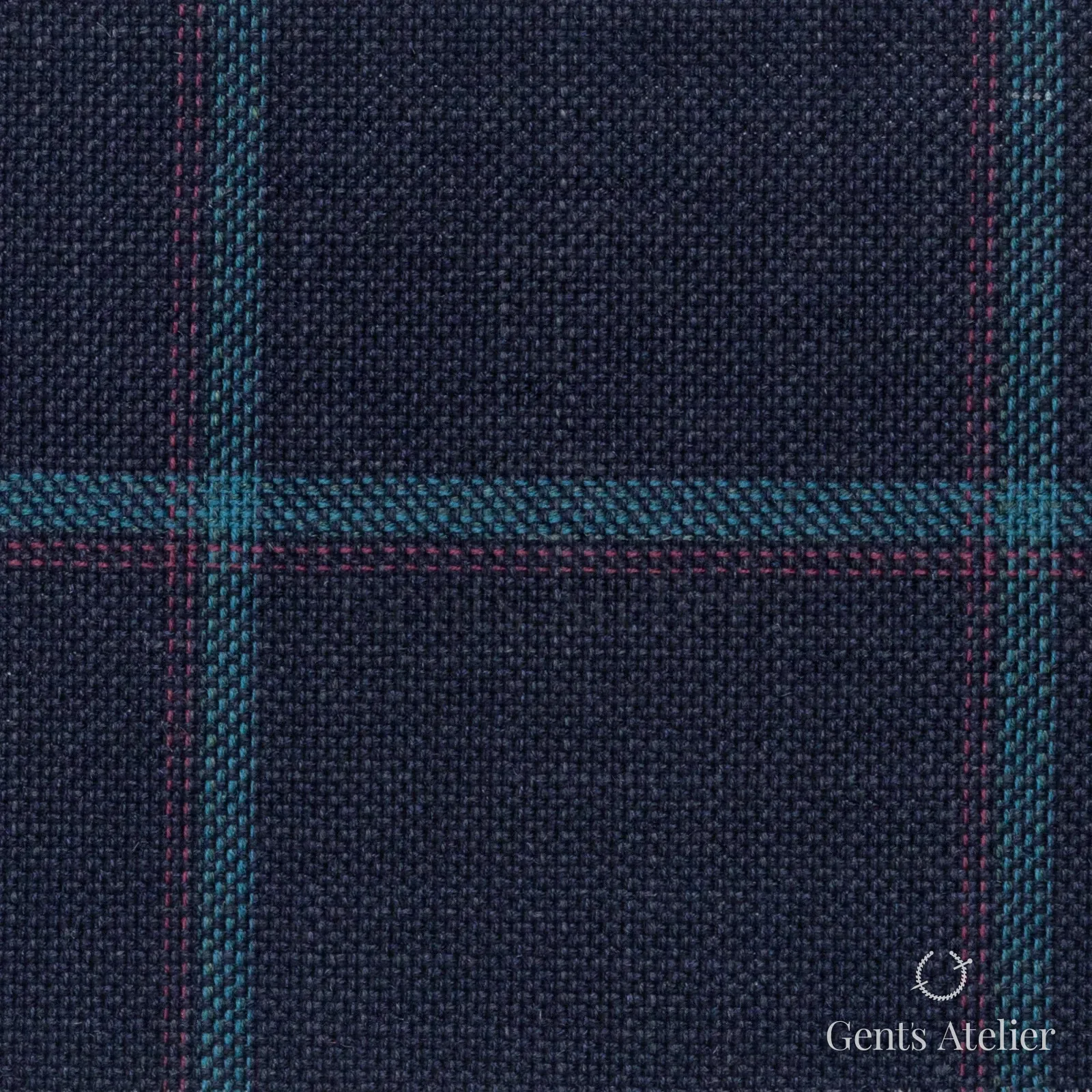 Костюмная ткань Marzoni 655 - 539 / 1200 — Тёмно-синий / Зелёный, оконная клетка, 50% шерсть, 38% шёлк, 12% лён