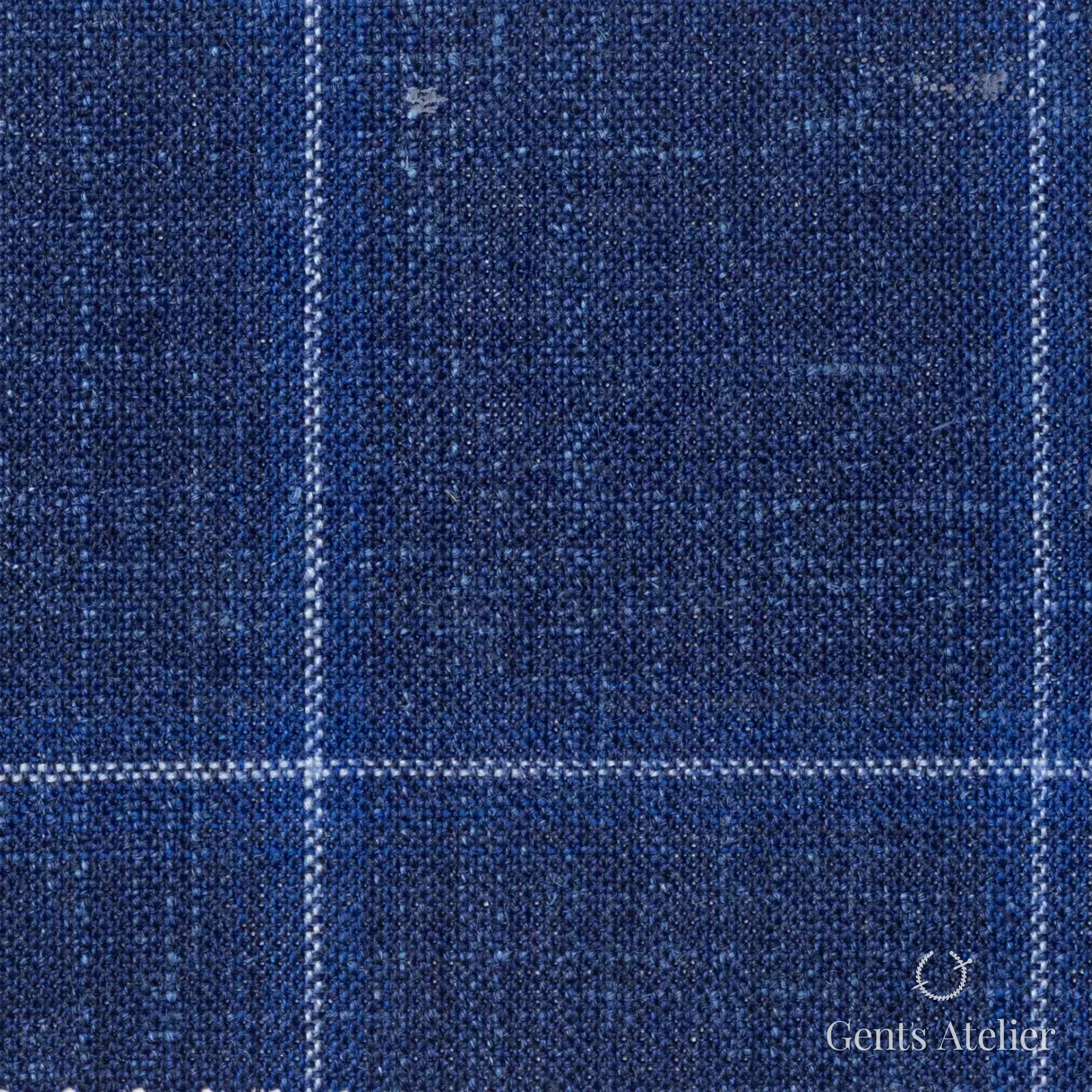 Костюмная ткань Marzoni 655 - 566 / 1200 — Синий / Белый, оконная клетка, 71% шерсть, 15% шёлк, 14% лён