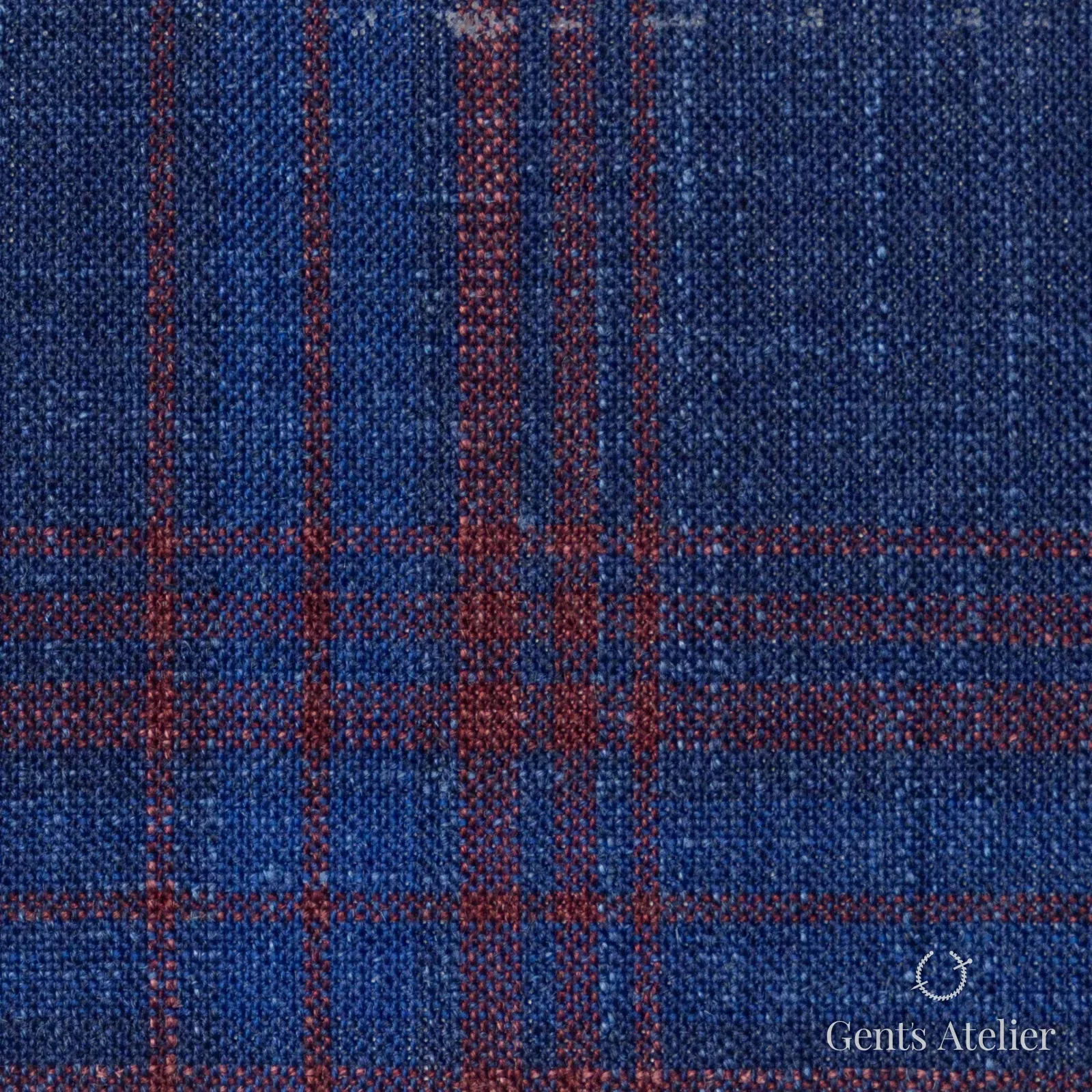 Костюмная ткань Marzoni 655 - 569 / 1200 — Синий / Красный, оконная клетка, 71% шерсть, 15% шёлк, 14% лён