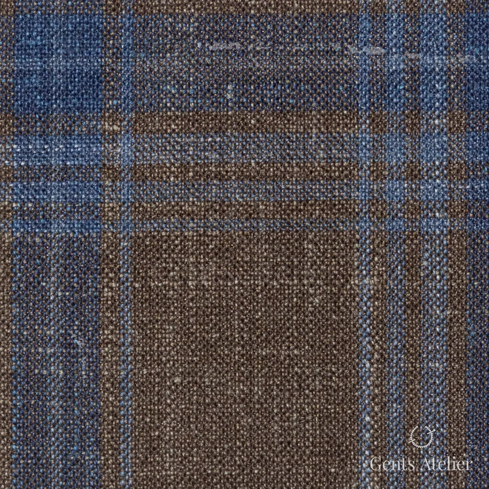 Костюмная ткань Marzoni 655 - 572 / 1200 — Коричневый / Синий, оконная клетка, 71% шерсть, 15% шёлк, 14% лён