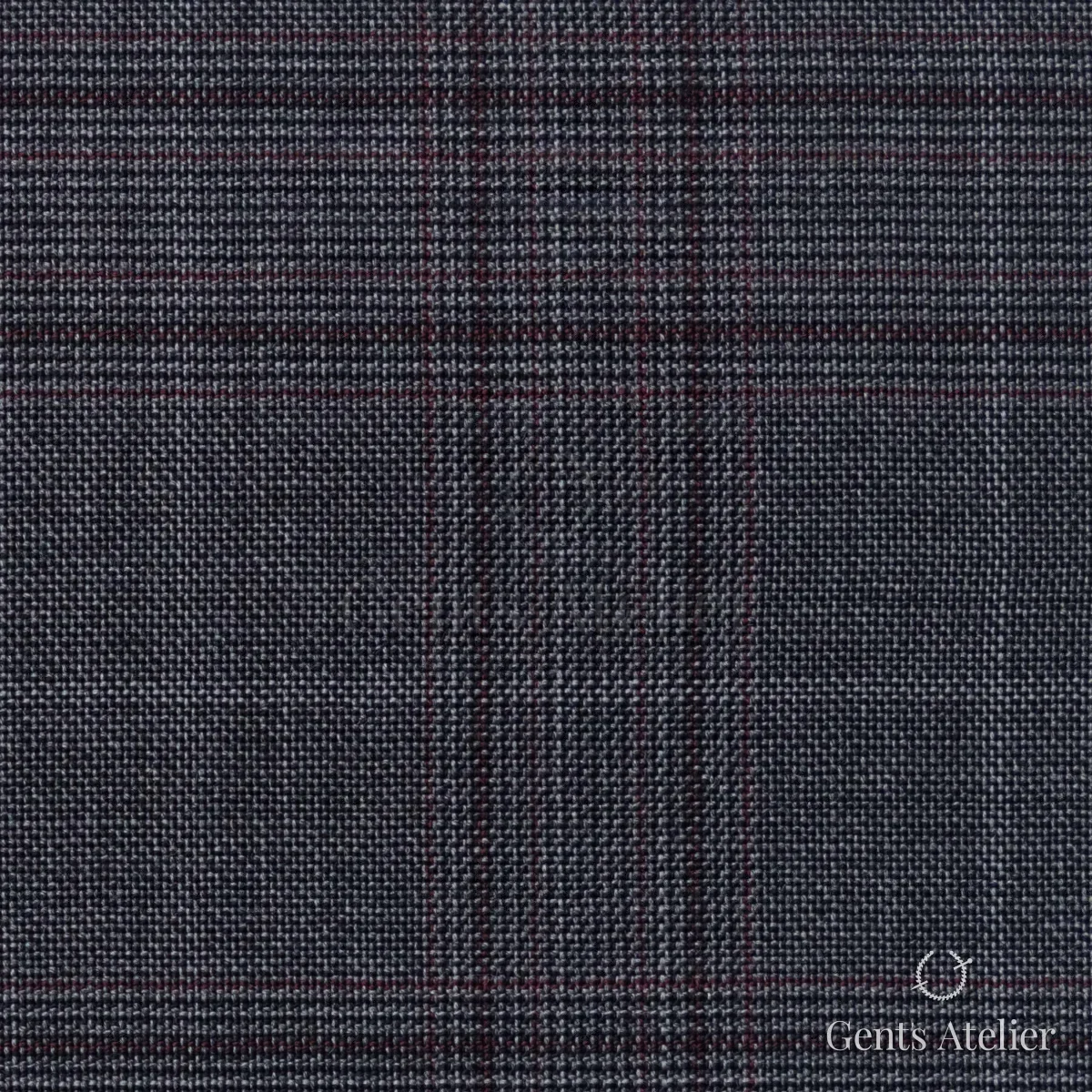 Костюмная ткань Marzoni 725 - 458 / 1300 — Серый / Бордовый, виндоупейн, 100% шерсть