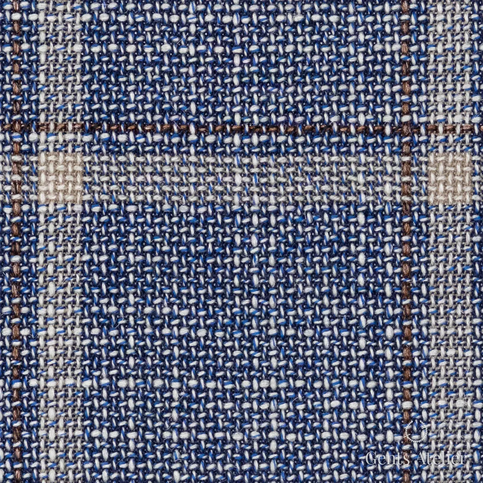 Костюмная ткань Marzoni 609 - 227 / 1200 — Sky Blue / Бежевый, клетка, 90% шерсть, 10% шёлк