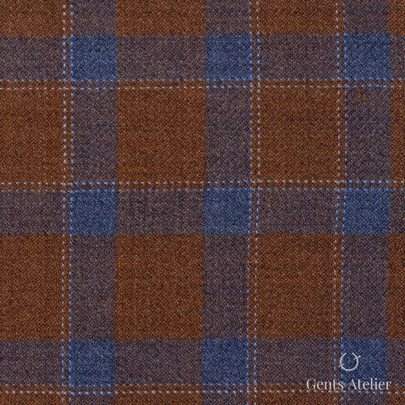 Костюмная ткань Marzoni 600 - 357 / 900 — Коричневый / Синий, оконная клетка, 100% шерсть