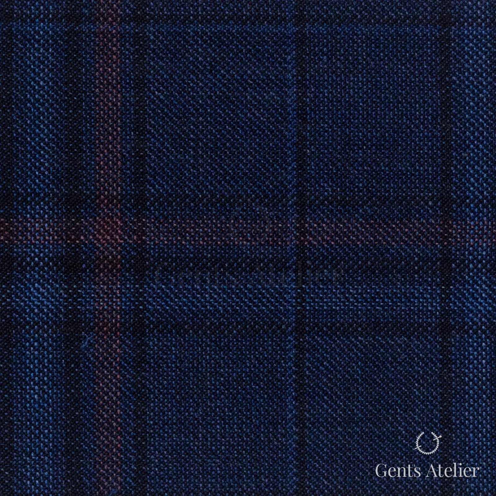 Костюмная ткань Marzoni 600 - 473 / 1000 — Тёмно-синий / Бордовый, оконная клетка, 100% шерсть