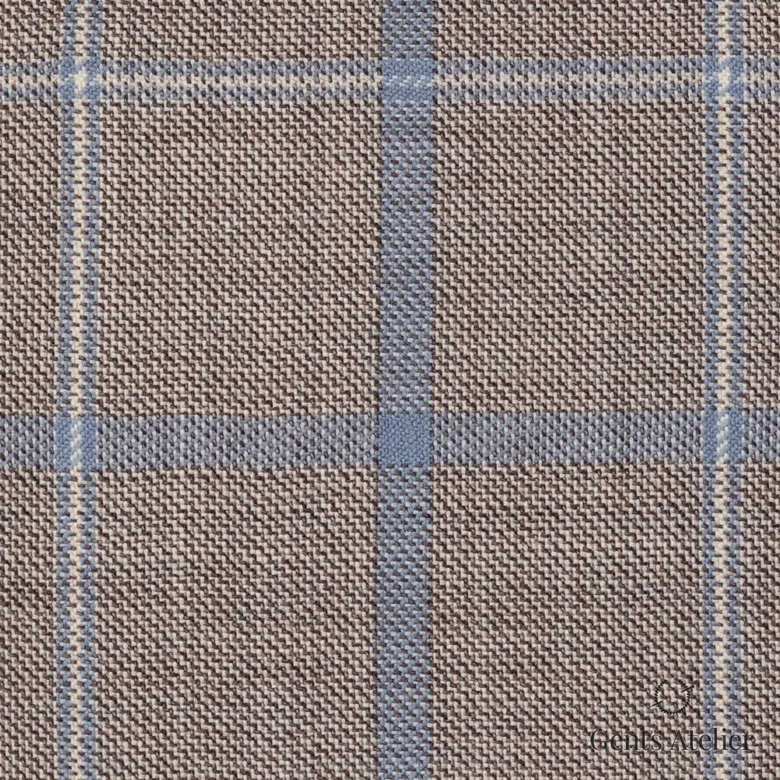 Костюмная ткань Marzoni 600 - 488 / 1000 — Тауп / Синий, оконная клетка, 100% шерсть