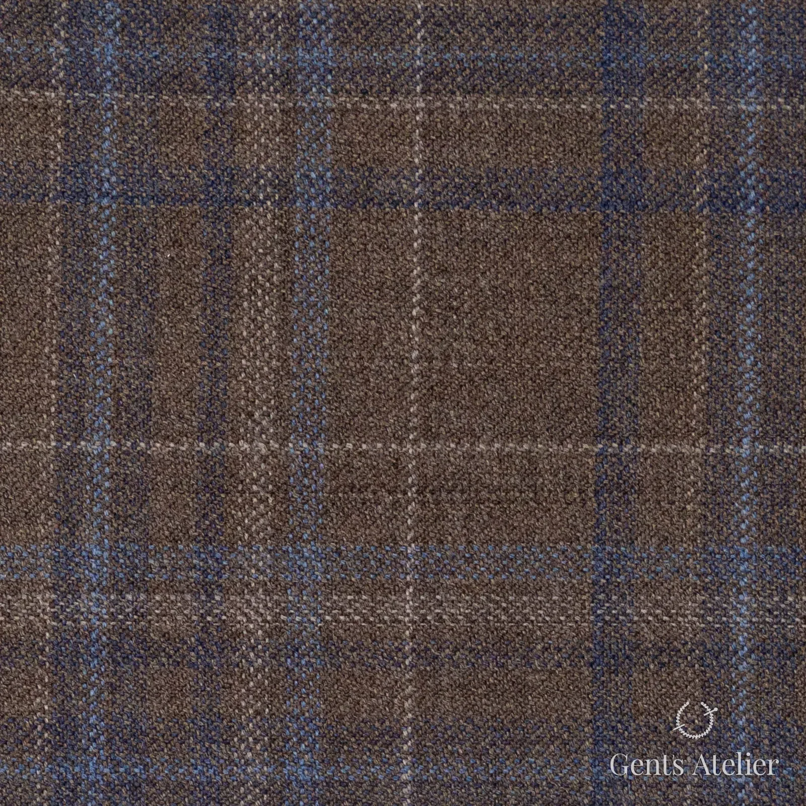 Костюмная ткань Marzoni 600 - 495 / 1000 — Коричневый / Голубой, оконная клетка, 100% шерсть