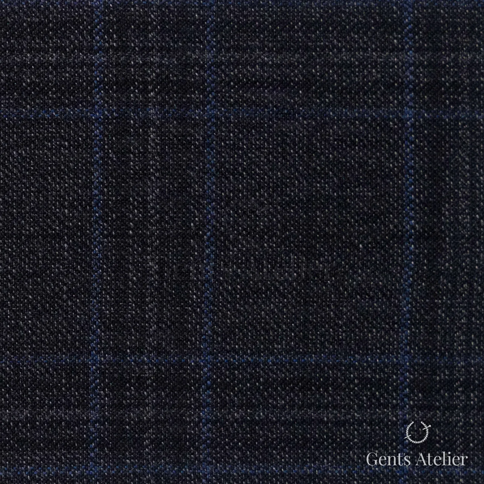 Костюмная ткань Marzoni 600 - 498 / 1000 — Антрацит / Синий, оконная клетка, 100% шерсть