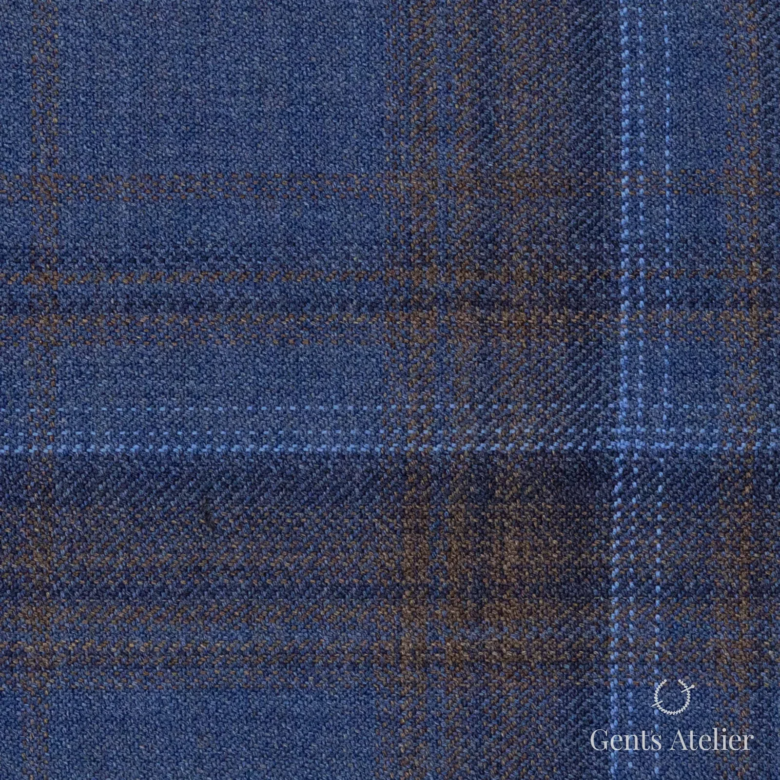 Костюмная ткань Marzoni 600 - 510 / 1000 — Голубой / Коричневый, оконная клетка, 100% шерсть