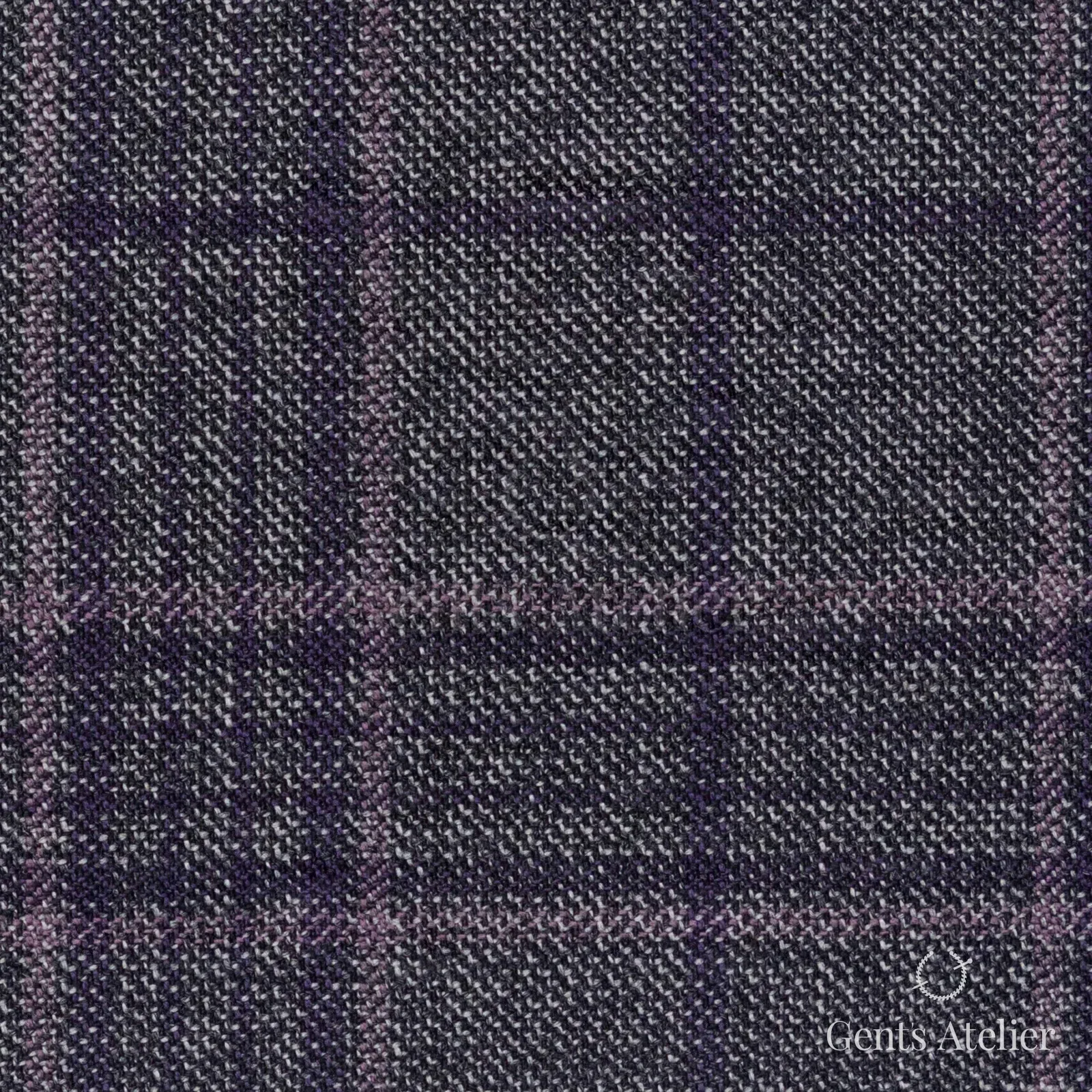Костюмная ткань Marzoni 600 - 514 / 1000 — Антрацит / Фиолетовый, оконная клетка, 100% шерсть