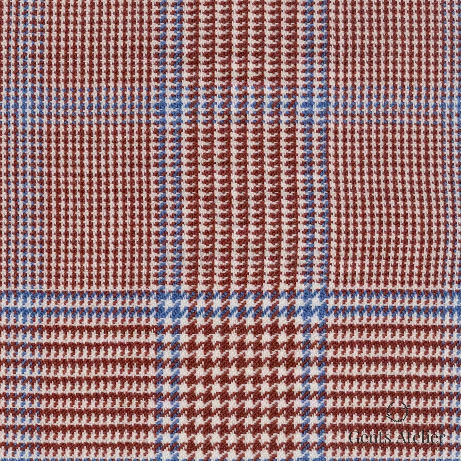 Костюмная ткань Marzoni 609 - 039 / 900 — Brick Orange / Синий, гусиная лапка, 100% шерсть