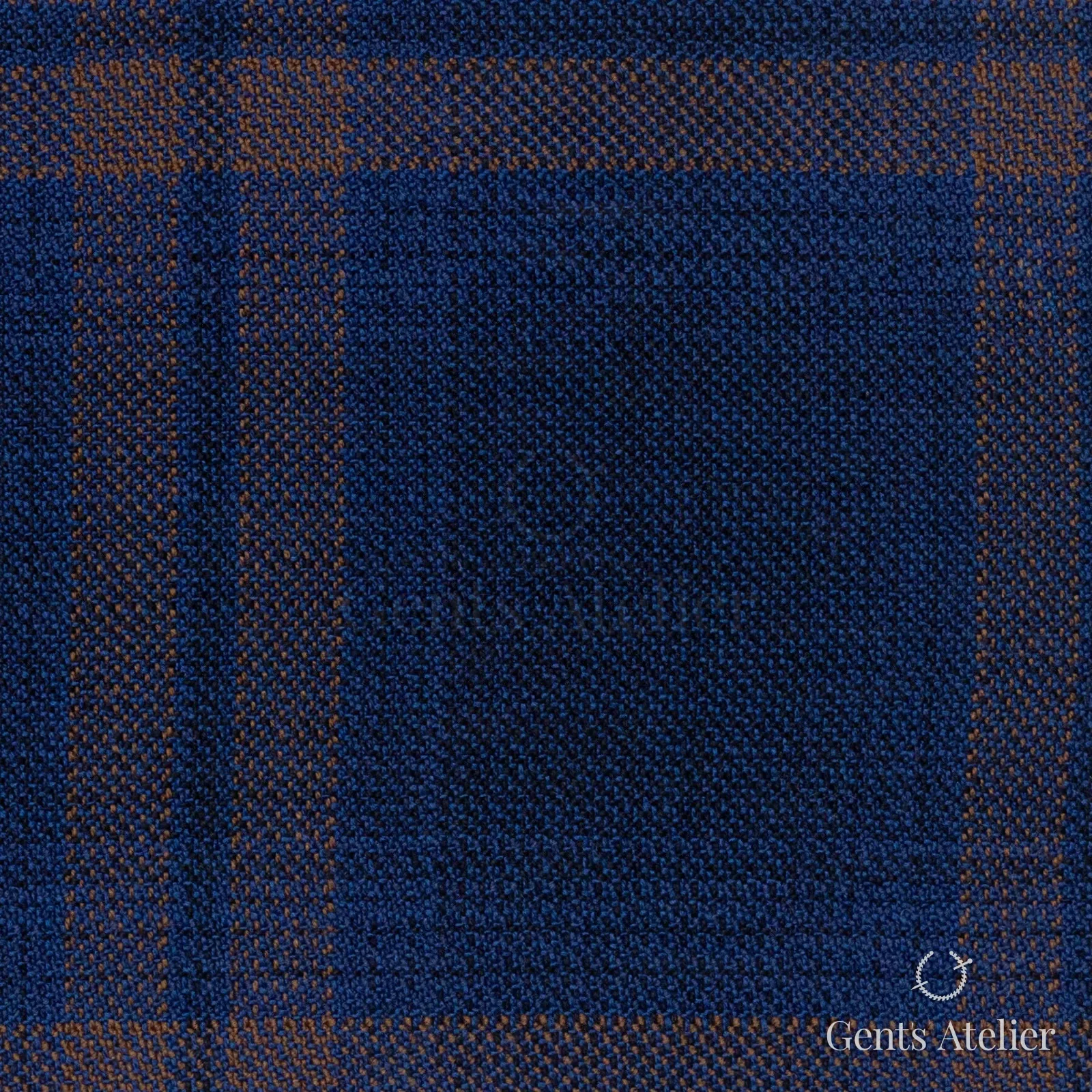 Костюмная ткань Marzoni 609 - 041 / 900 — Mid-Night Blue / Brick Orange, оконная клетка, 100% шерсть