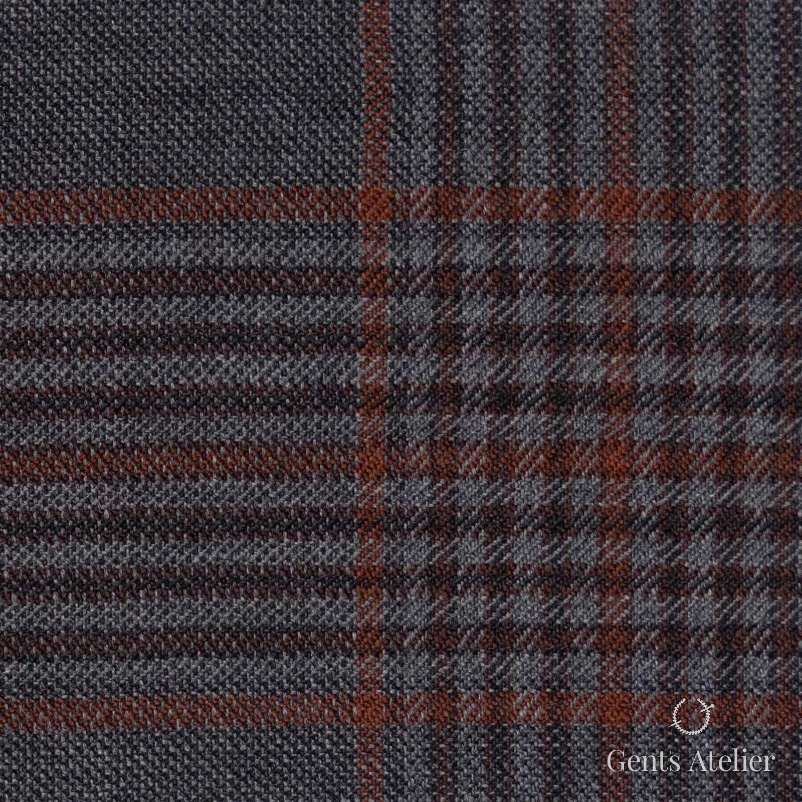 Костюмная ткань Marzoni 609 - 043 / 900 — Dark Grey / Brick Orange, гусиная лапка, 100% шерсть