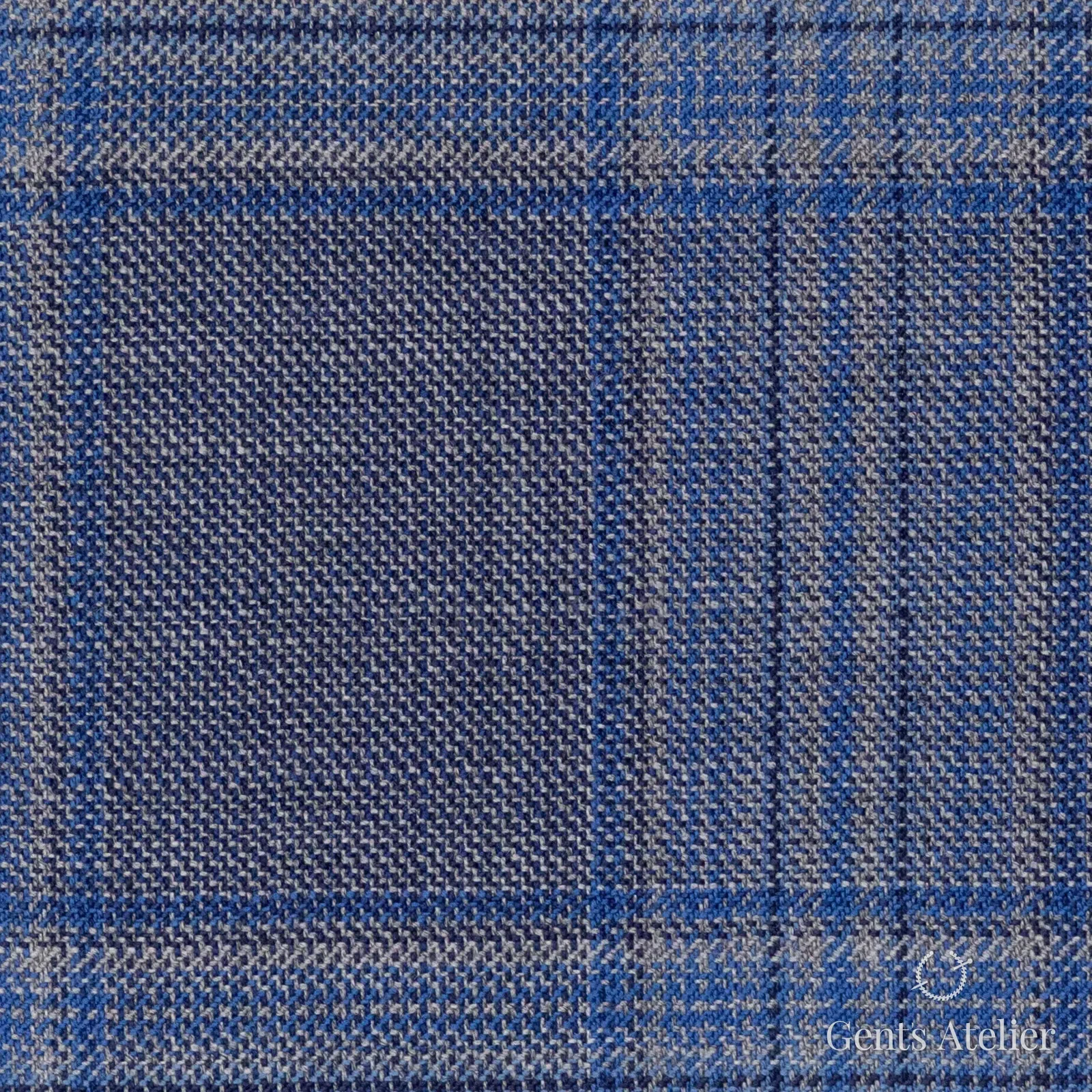 Костюмная ткань Marzoni 609 - 065 / 1000 — Голубой, оконная клетка, 100% шерсть