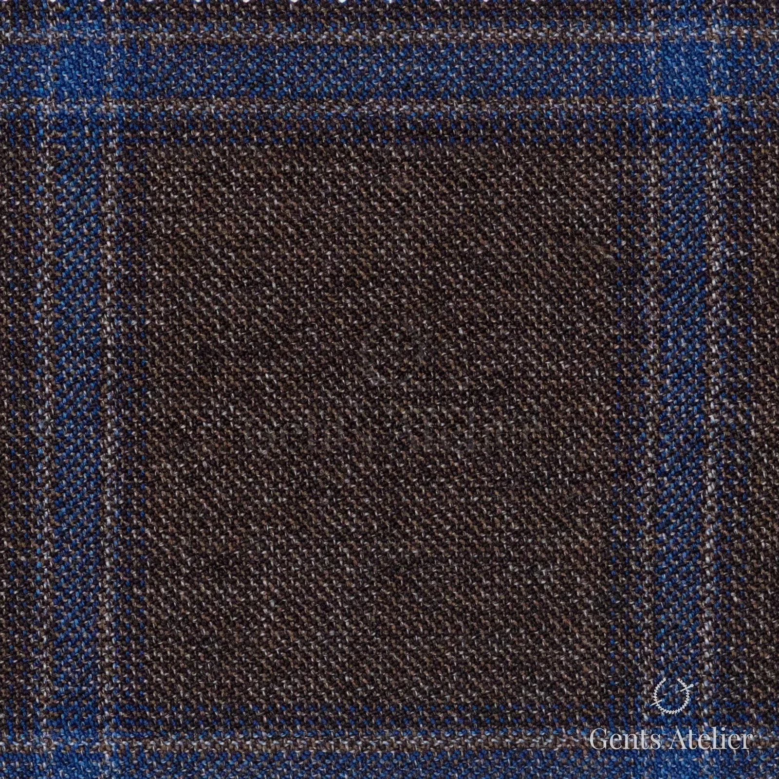 Костюмная ткань Marzoni 609 - 078 / 1000 — Коричневый / Синий, оконная клетка, 100% шерсть