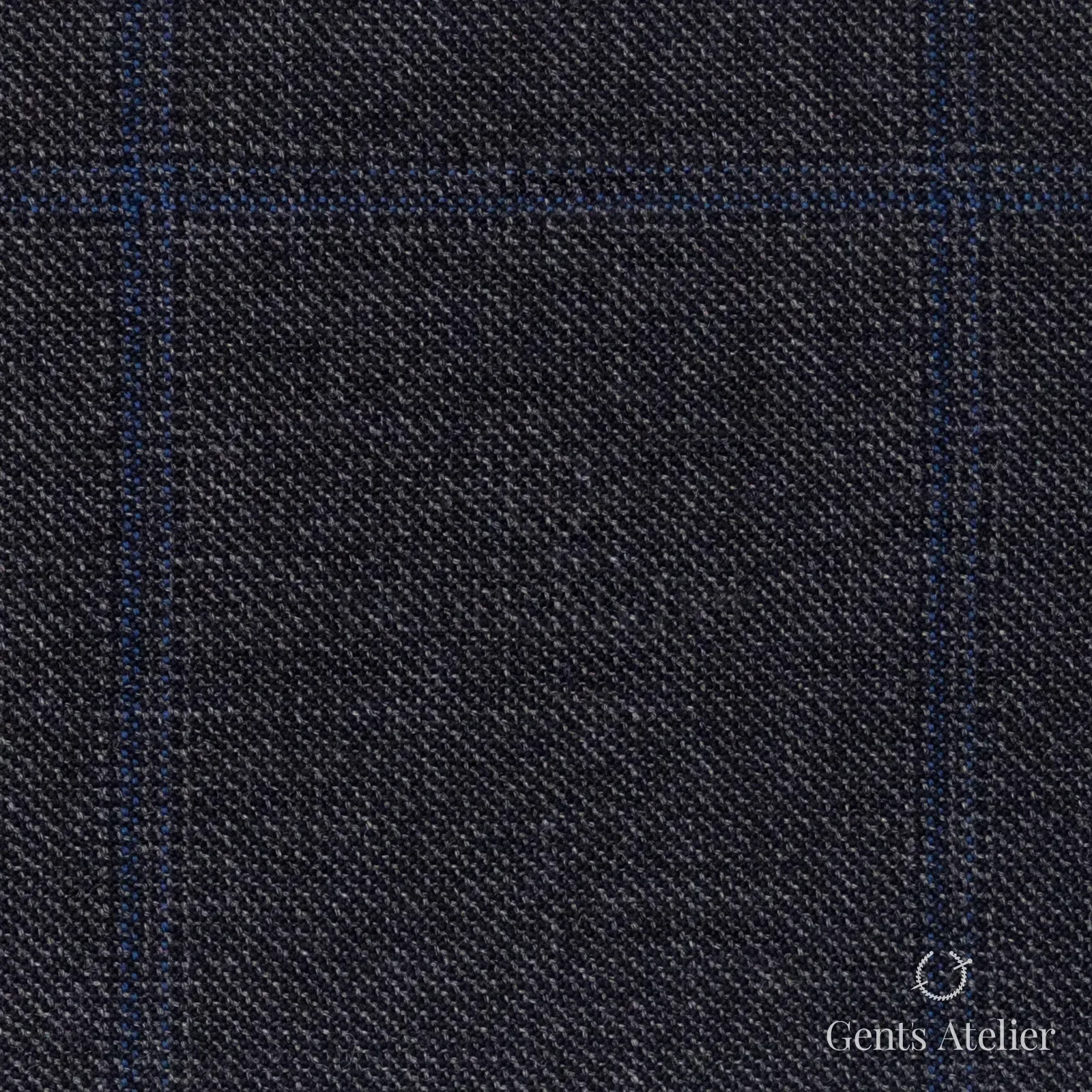 Костюмная ткань Marzoni 621 - 067 / 900 — Антрацит / Синий, оконная клетка, 100% шерсть