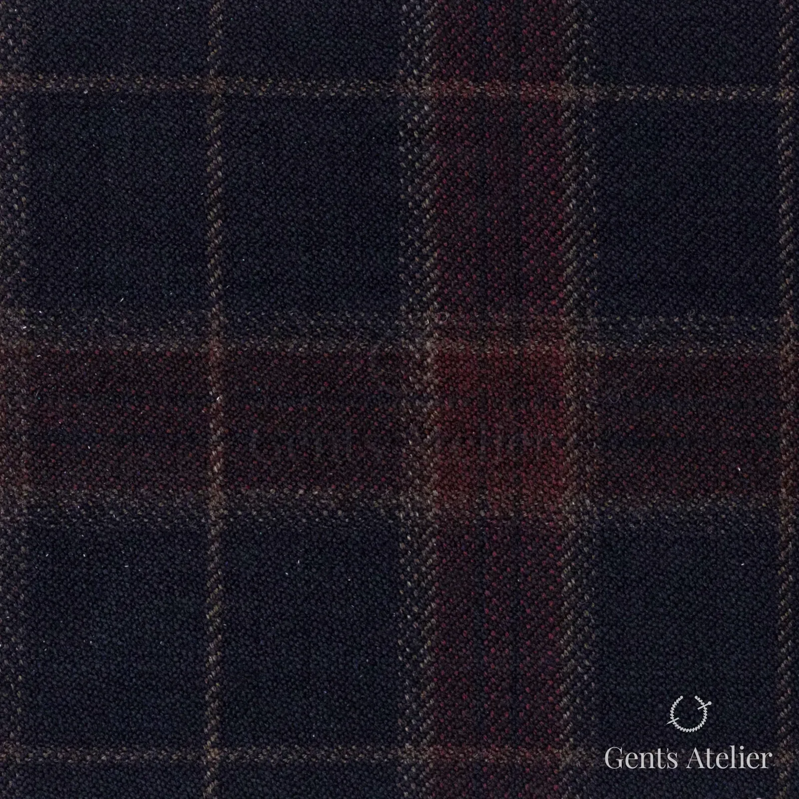 Костюмная ткань Marzoni 655 - 005 / 1200 — Тёмно-синий / Бордовый, оконная клетка, 95% шерсть, 5% кашемир