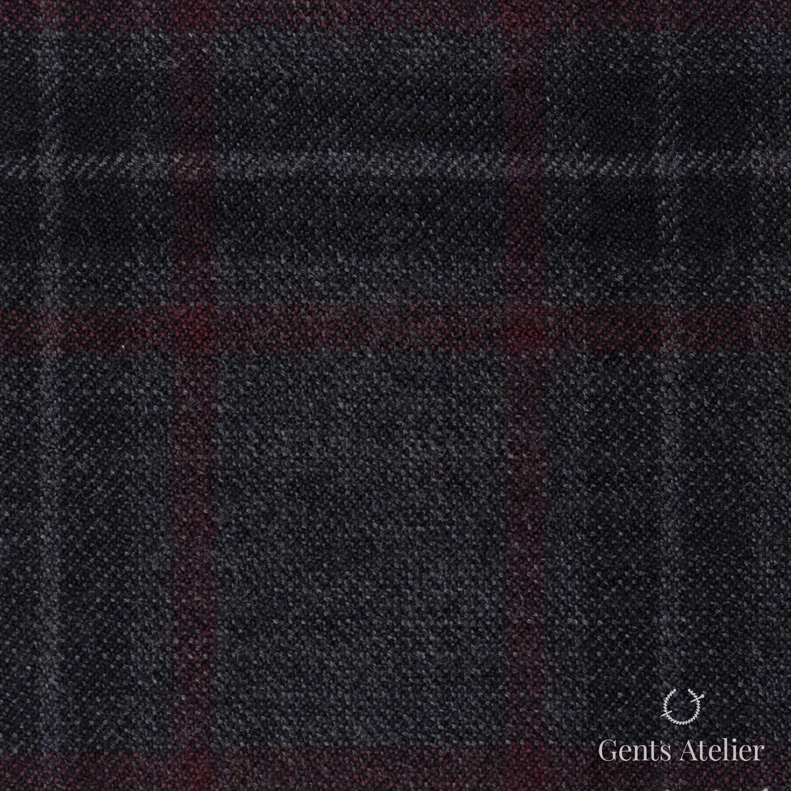 Костюмная ткань Marzoni 655 - 022 / 1200 — Антрацит / Бордовый, оконная клетка, 95% шерсть, 5% кашемир