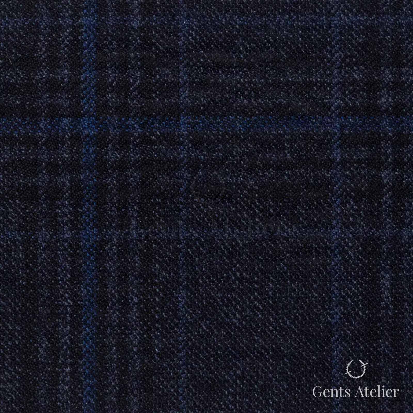 Костюмная ткань Marzoni 655 - 026 / 1200 — Антрацит / Синий, оконная клетка, 95% шерсть, 5% кашемир