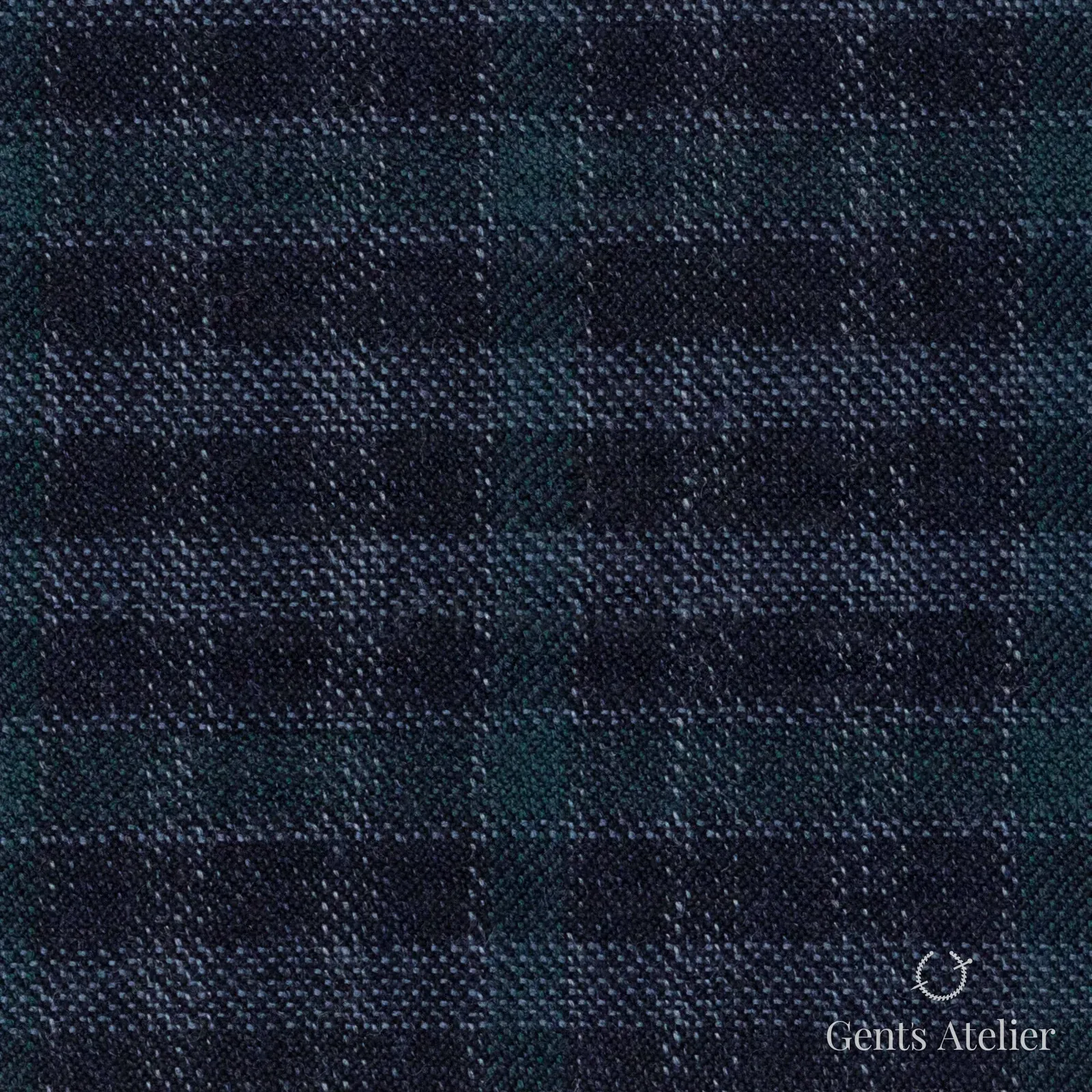 Костюмная ткань Marzoni 655 - 033 / 1200 — Тёмно-синий / Зелёный, оконная клетка, 95% шерсть, 5% кашемир
