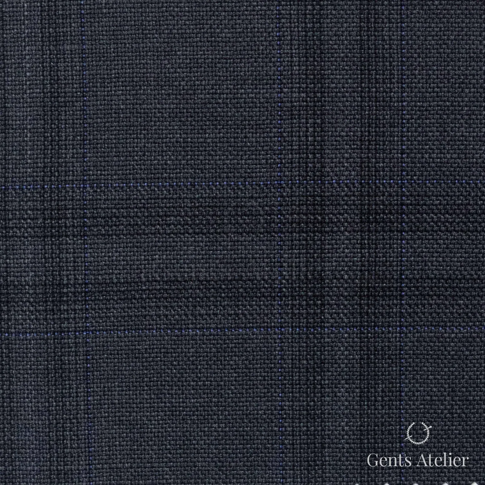 Костюмная ткань Marzoni 608 - 219 / 1500 — Антрацит / Синий, оконная клетка, 100% шерсть