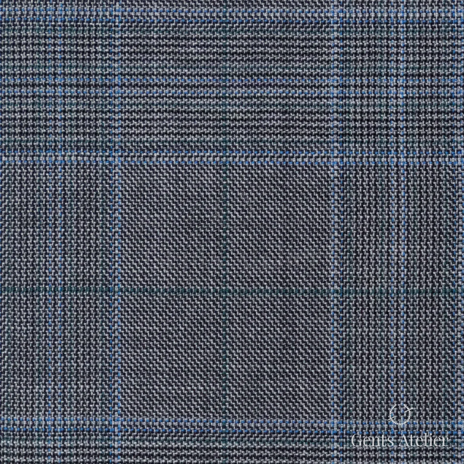Костюмная ткань Marzoni 725 - 452 / 1300 — Серый / Синий, оконная клетка, 100% шерсть