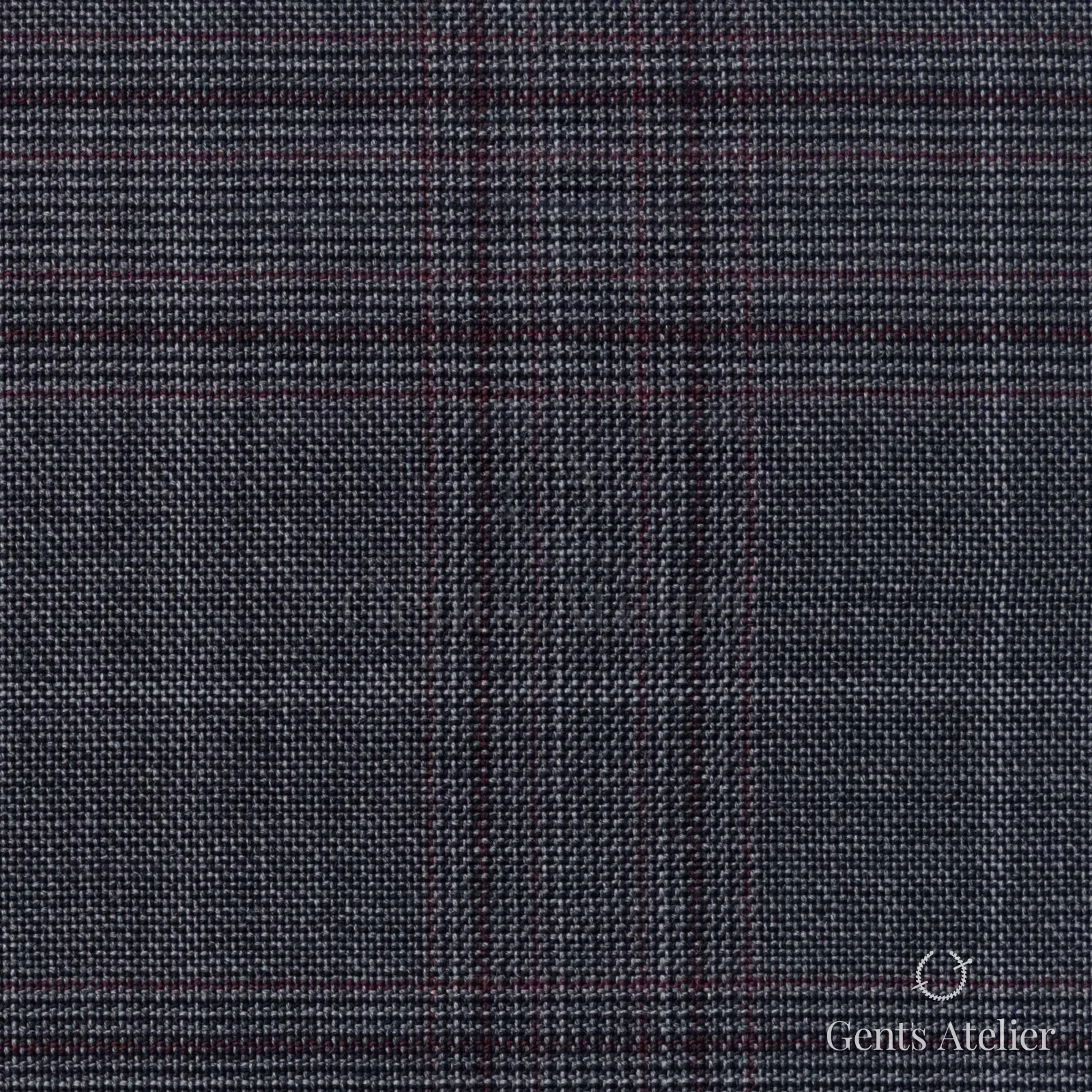 Костюмная ткань Marzoni 725 - 458 / 1300 — Серый / Бордовый, оконная клетка, 100% шерсть