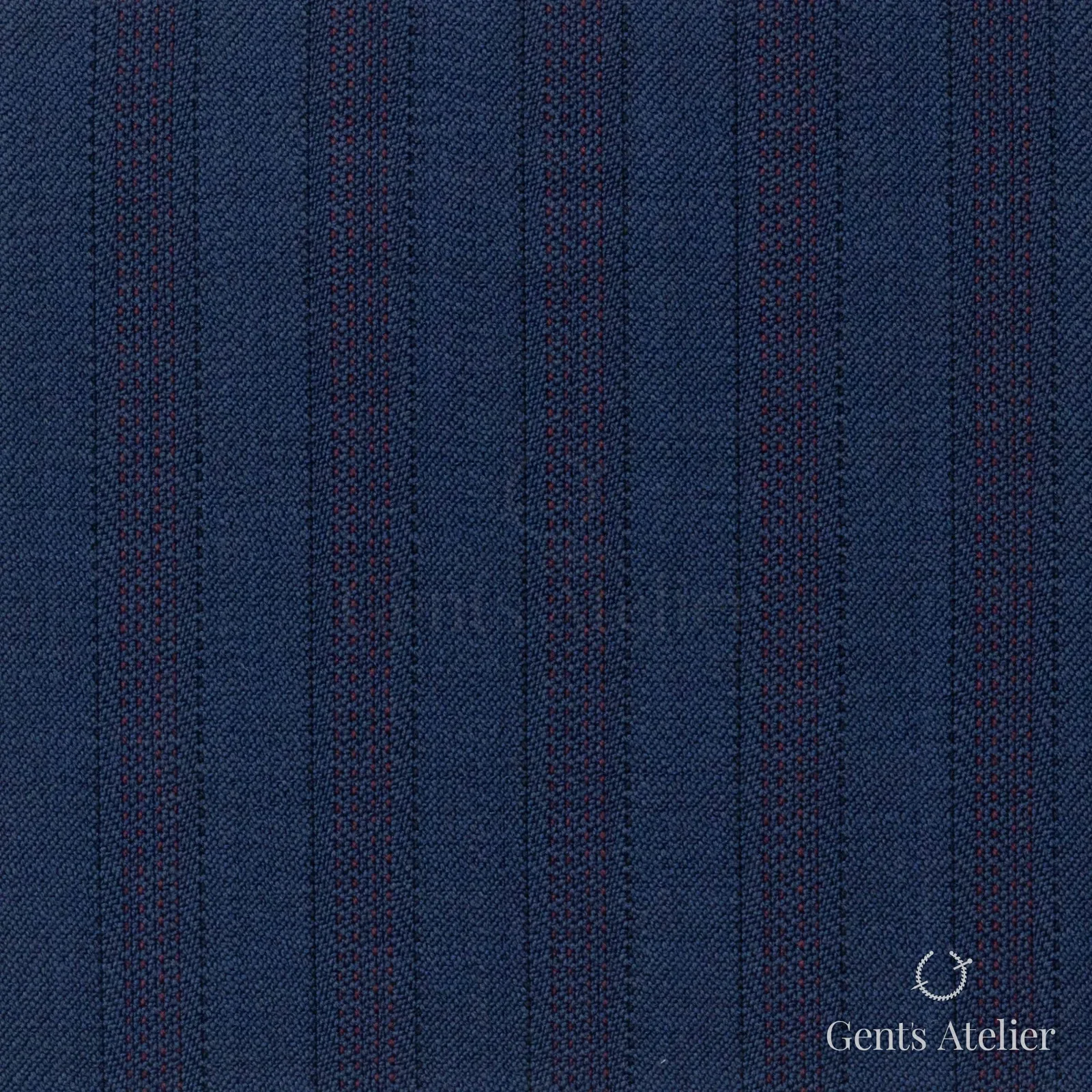 Костюмная ткань Marzoni 725 - 470 / 1300 — Тёмно-синий / Бордовый, полоса, 100% шерсть
