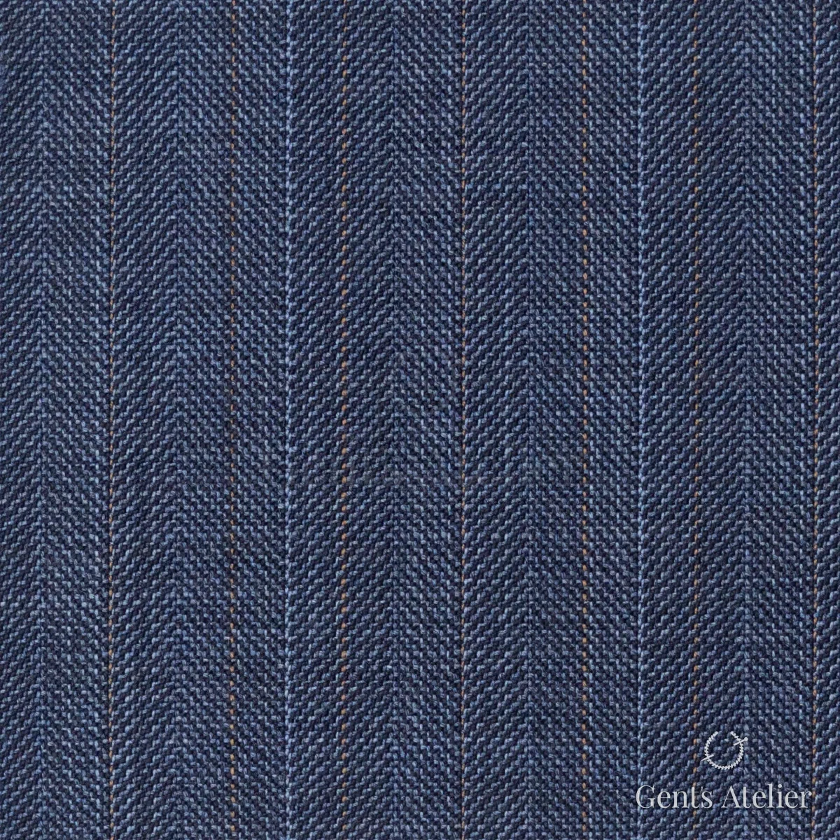 Костюмная ткань Marzoni 609 - 875 / 1000 — Синий / Оранжевый, ёлочка, 100% шерсть