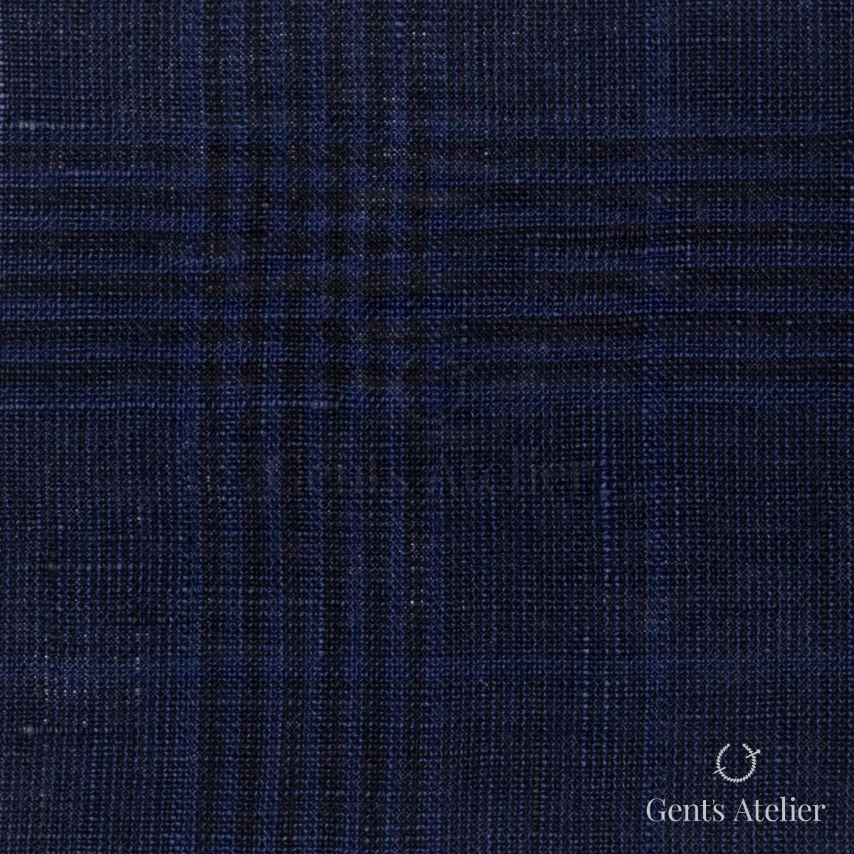 Костюмная ткань Marzoni 605 - 768 / 800 — Тёмно-синий / Синий, виндоупейн, 100% Linen
